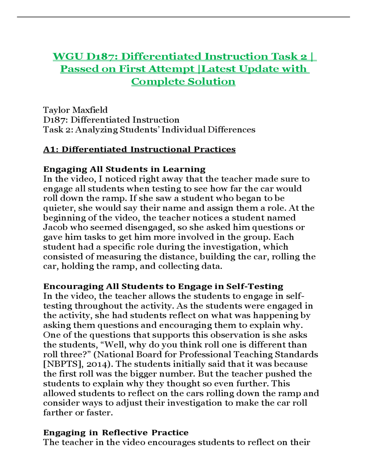 WGU D187: Differentiated Instruction Task 2 | Passed on First Attempt ...