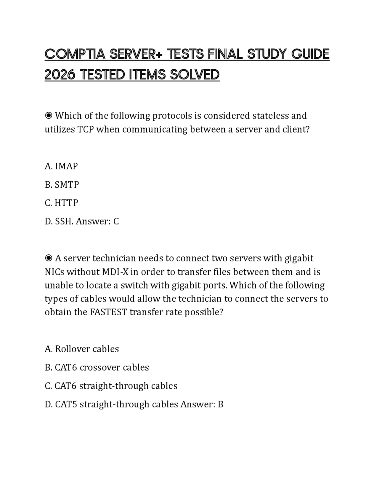 COMPTIA SERVER+ TESTS FINAL STUDY GUIDE 2026 TESTED ITEMS SOLVED ...