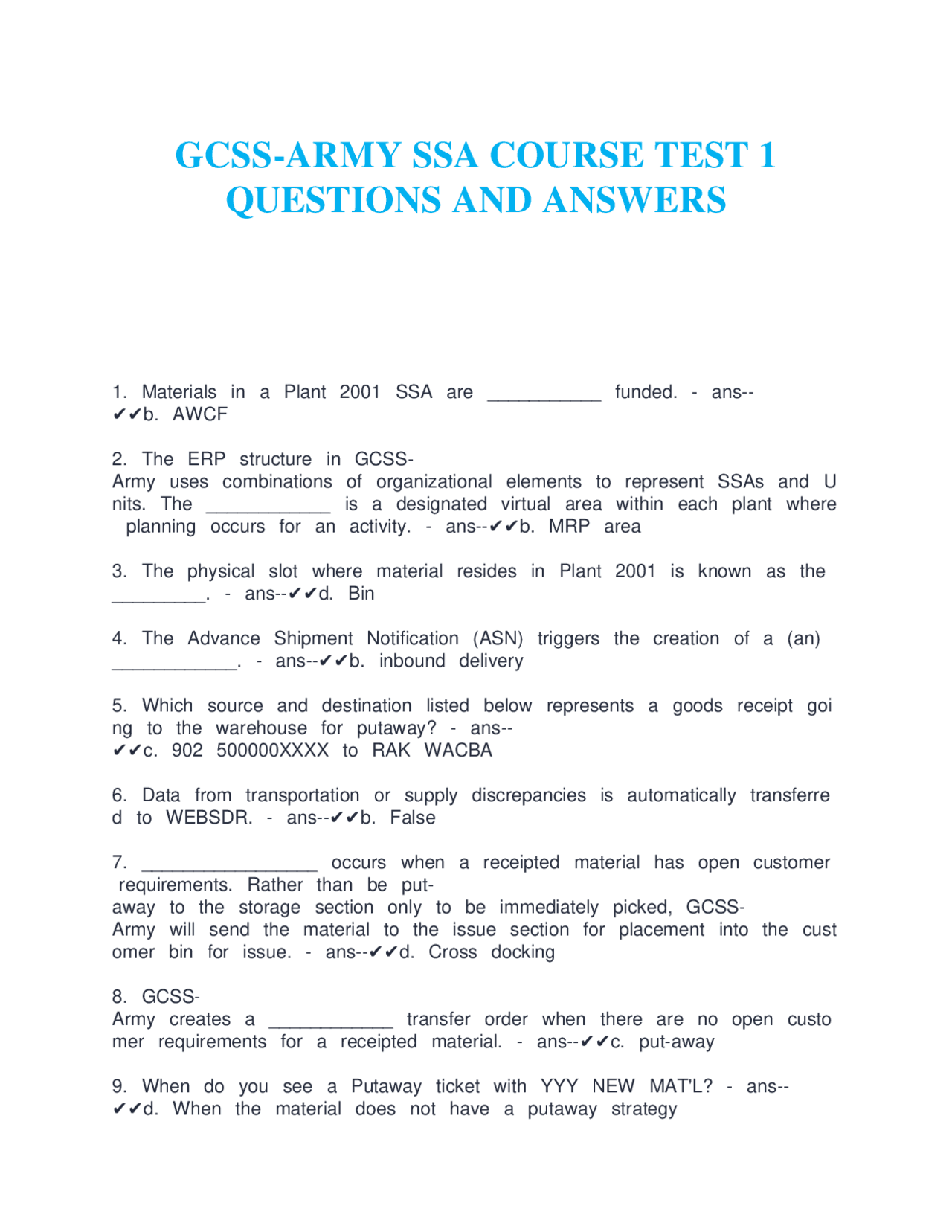Gcss Acceptance Task Notes Example GCSS-ARMY SSA COURSE TEST 1 QUESTIONS AND ANSWERS | Study notes Biology ...