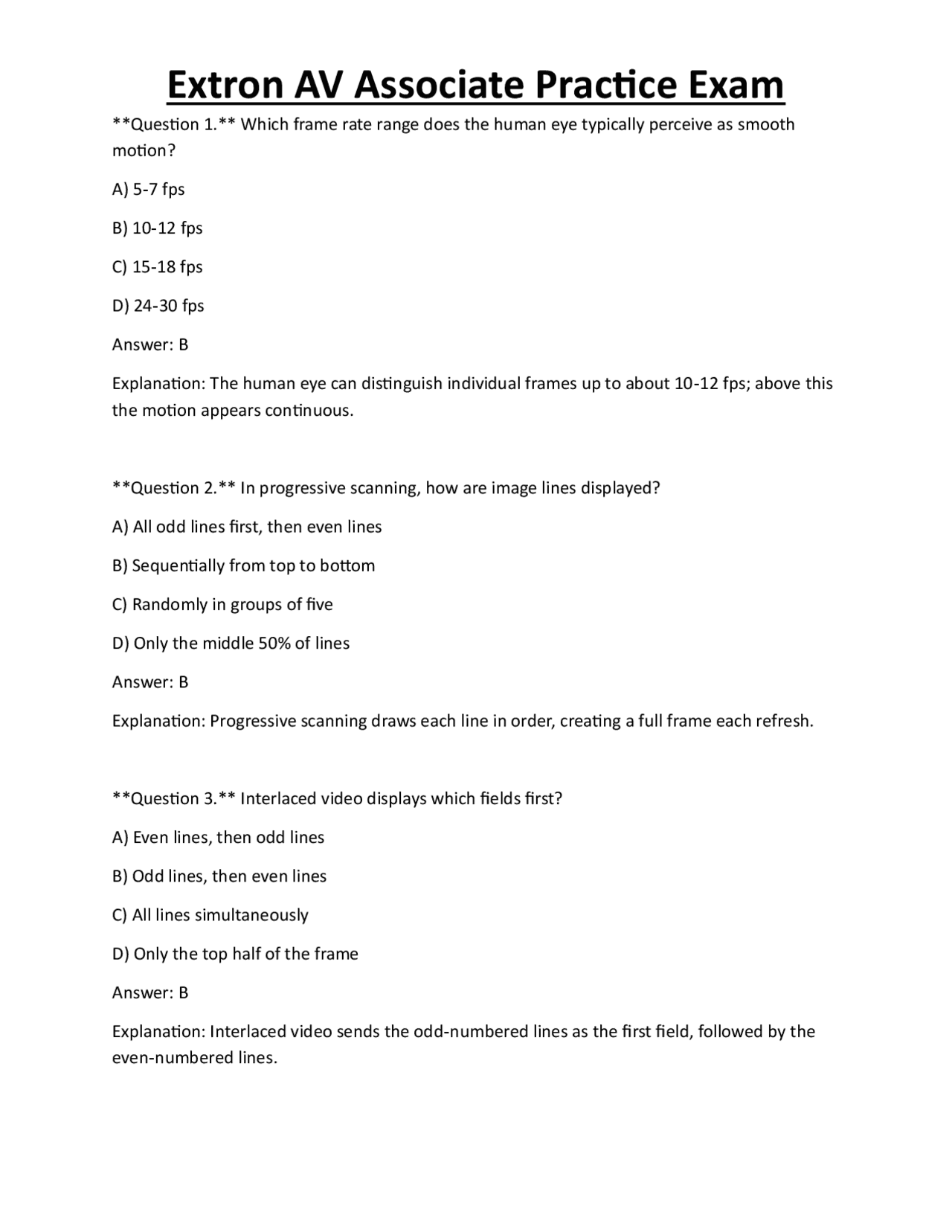 Extron AV Associate Practice Exam | Exams Technology | Docsity