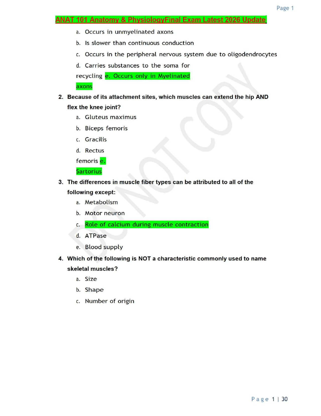 ANAT 101 Anatomy & Physiology Final Exam Latest 2026 Update | Exams ...