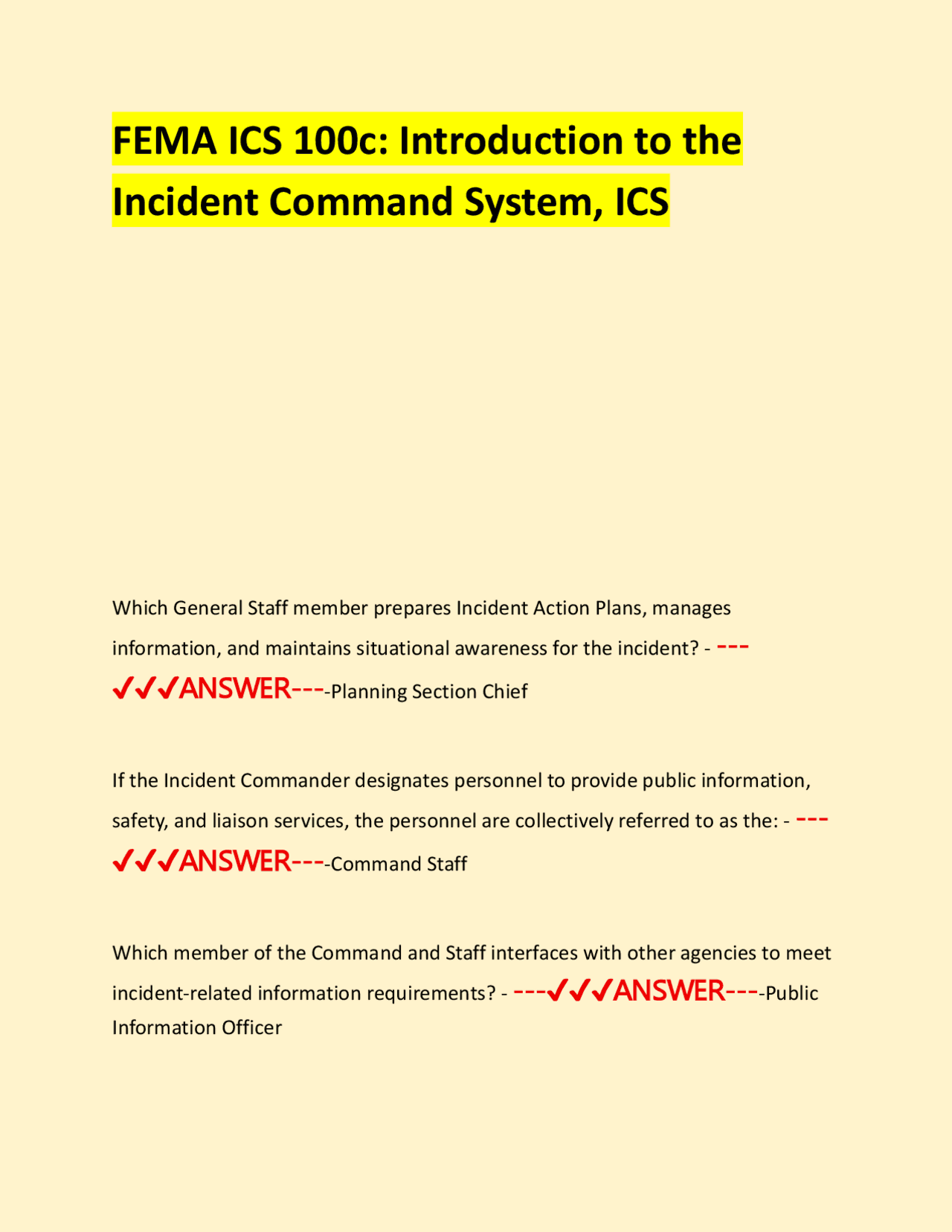 FEMA ICS 100c: Introduction to the Incident Command System, ICS | Exams ...