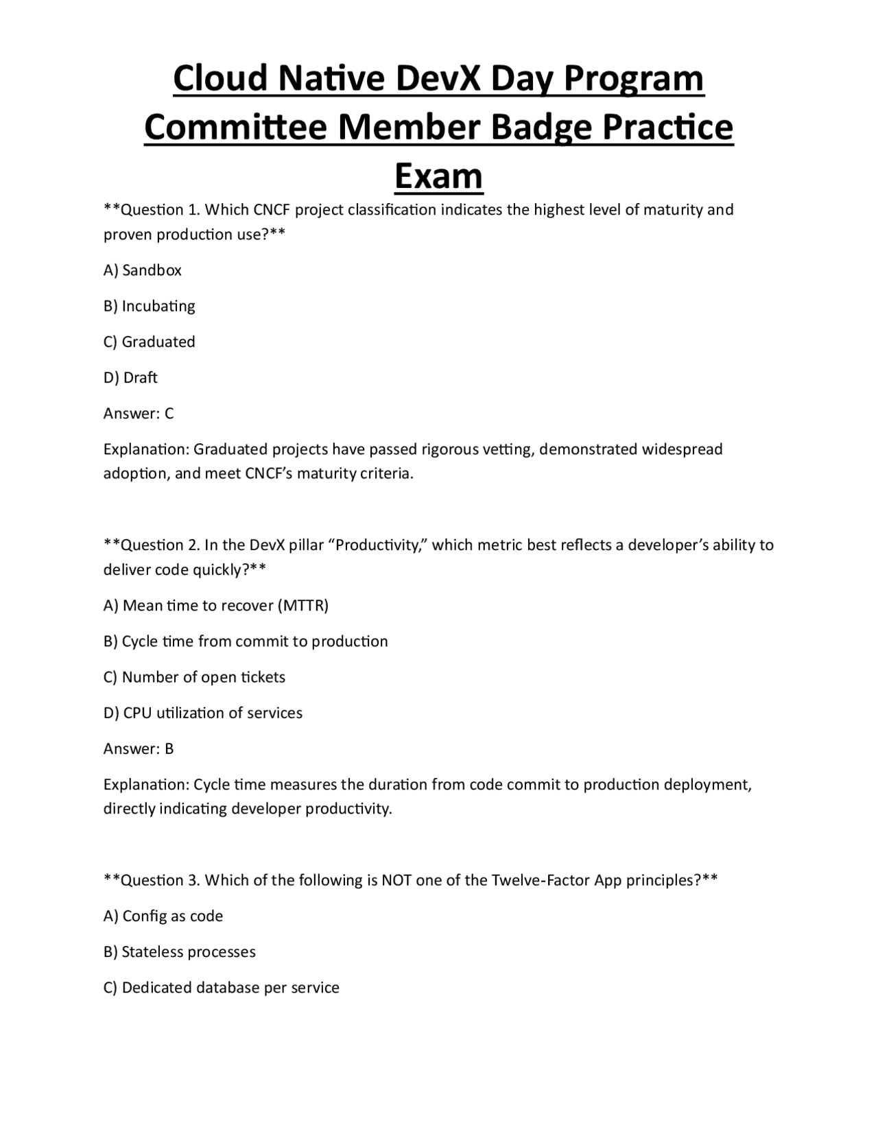 Cloud Native DevX Day Program Committee Member Badge Practice Exam ...