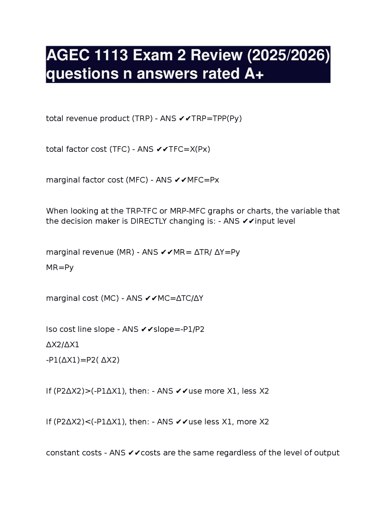 AGEC 1113 Exam 2 Review (2025-2026) questions n answers rated A+-2.docx ...