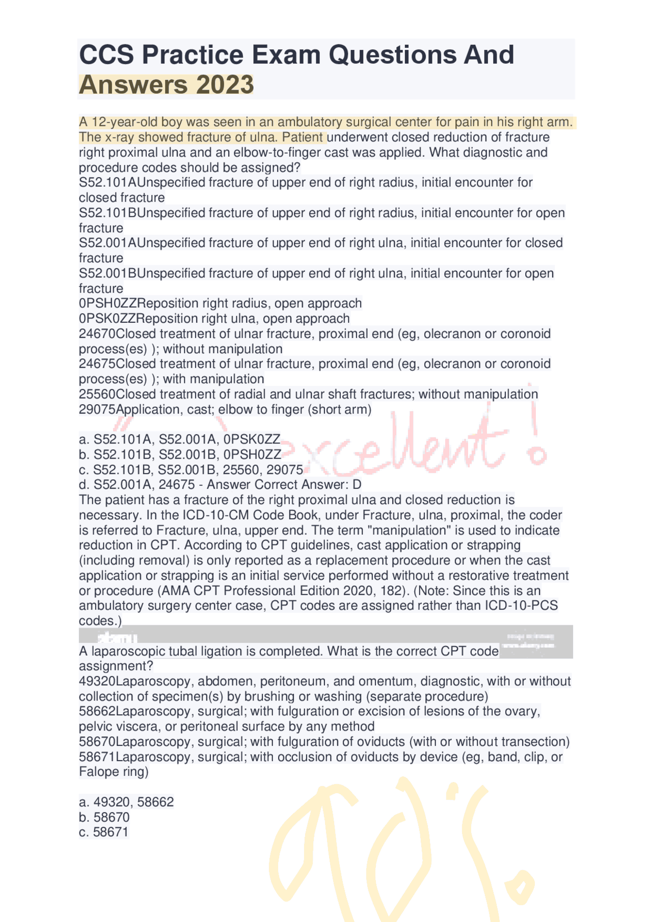 CCS Practice Exam Questions And Answers 2023 | Exams Nursing | Docsity