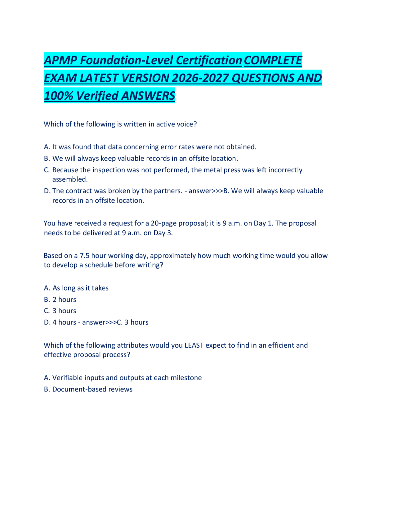 APMP Foundation-Level Certification COMPLETE EXAM LATEST VERSION 2026 ...