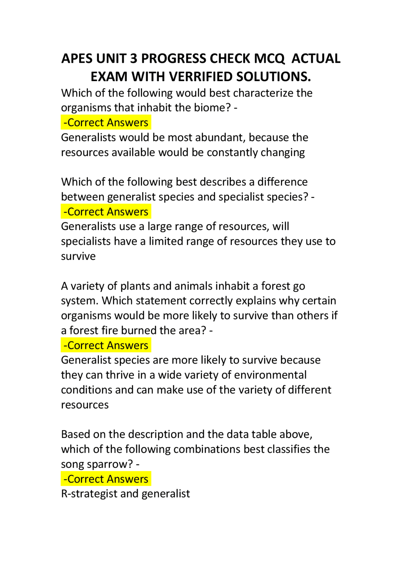 APES UNIT 3 PROGRESS CHECK MCQ ACTUAL EXAM WITH VERRIFIED SOLUTIONS ...