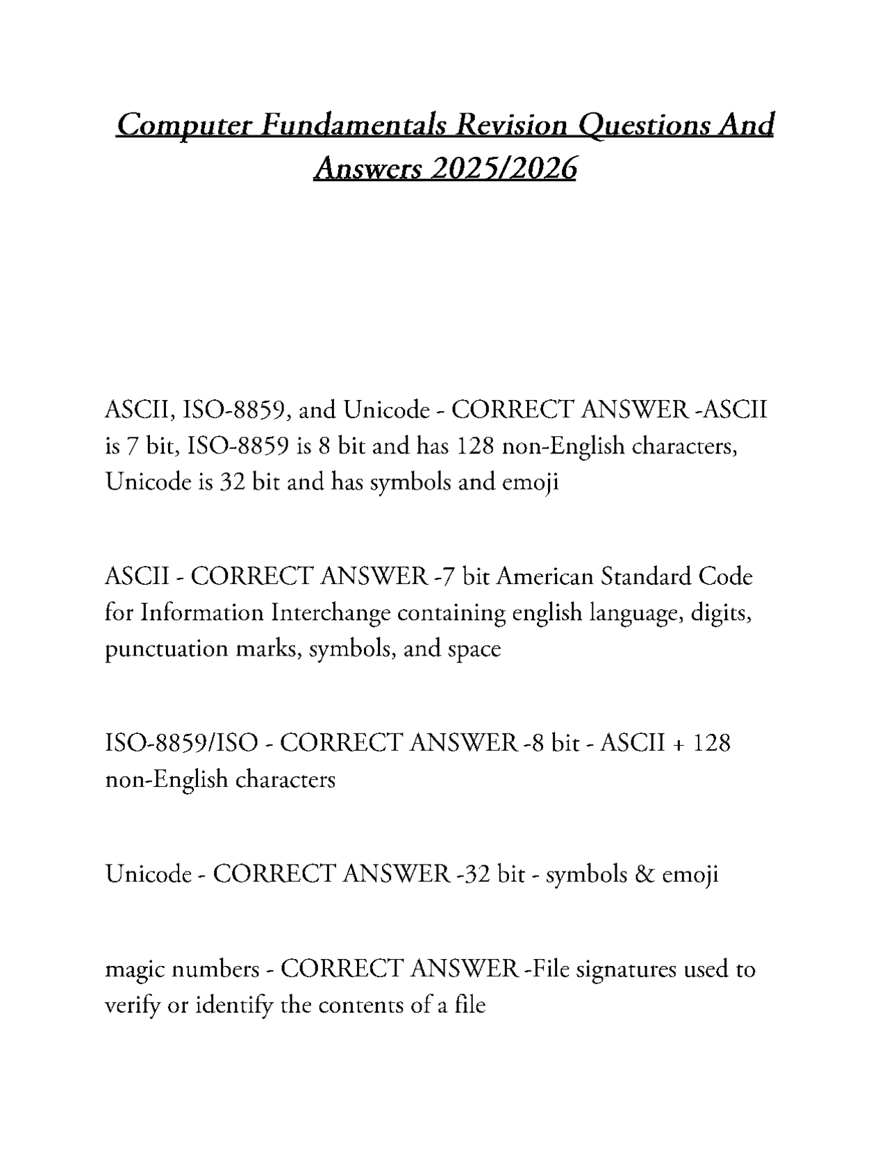 Computer Fundamentals Revision Questions And Answers 2025/2026 | Exams ...