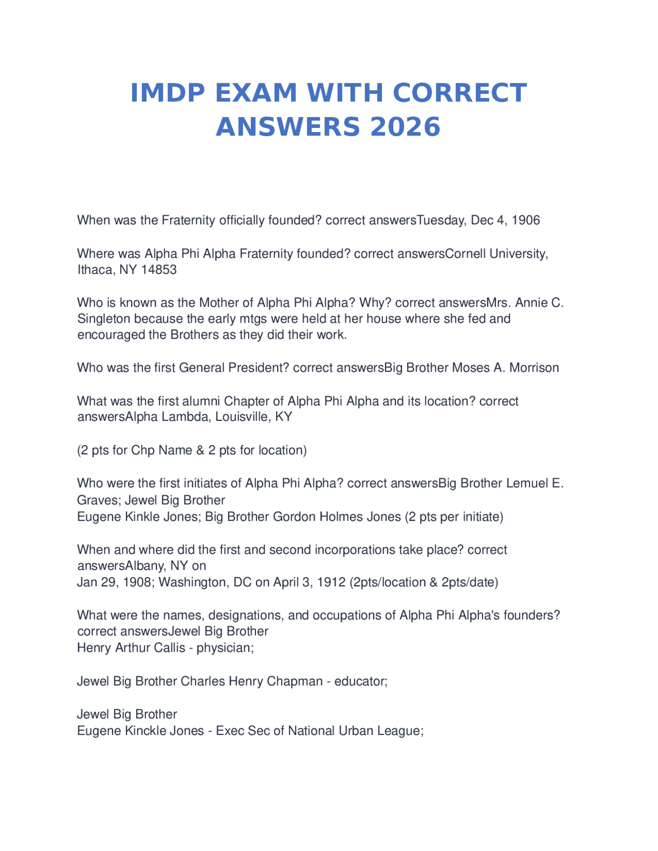IMDP EXAM WITH CORRECT ANSWERS 2026 | Exams Nursing | Docsity