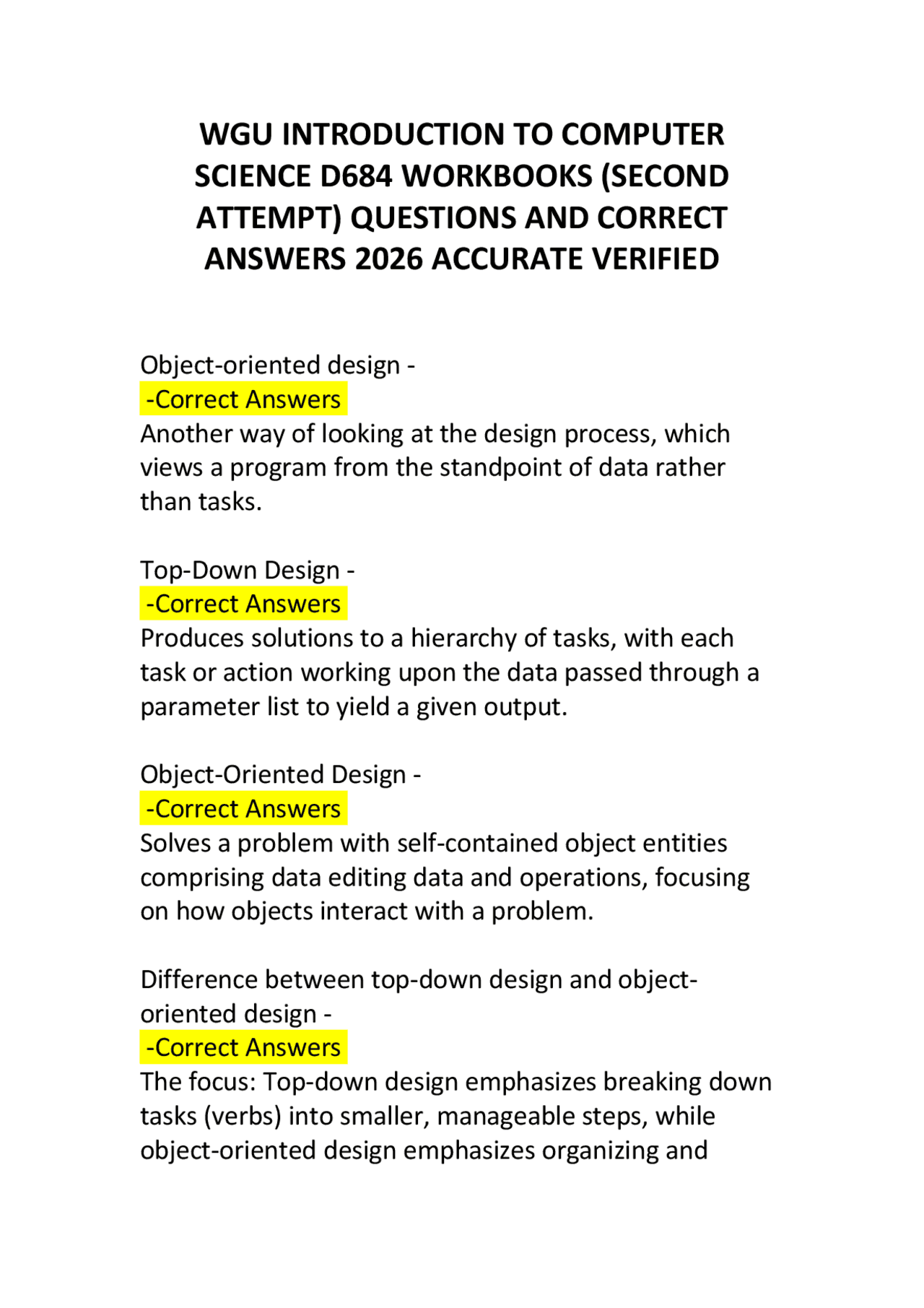 Wgu Computer Science Program WGU INTRODUCTION TO COMPUTER SCIENCE D684 WORKBOOKS (SECOND ATTEMPT ...