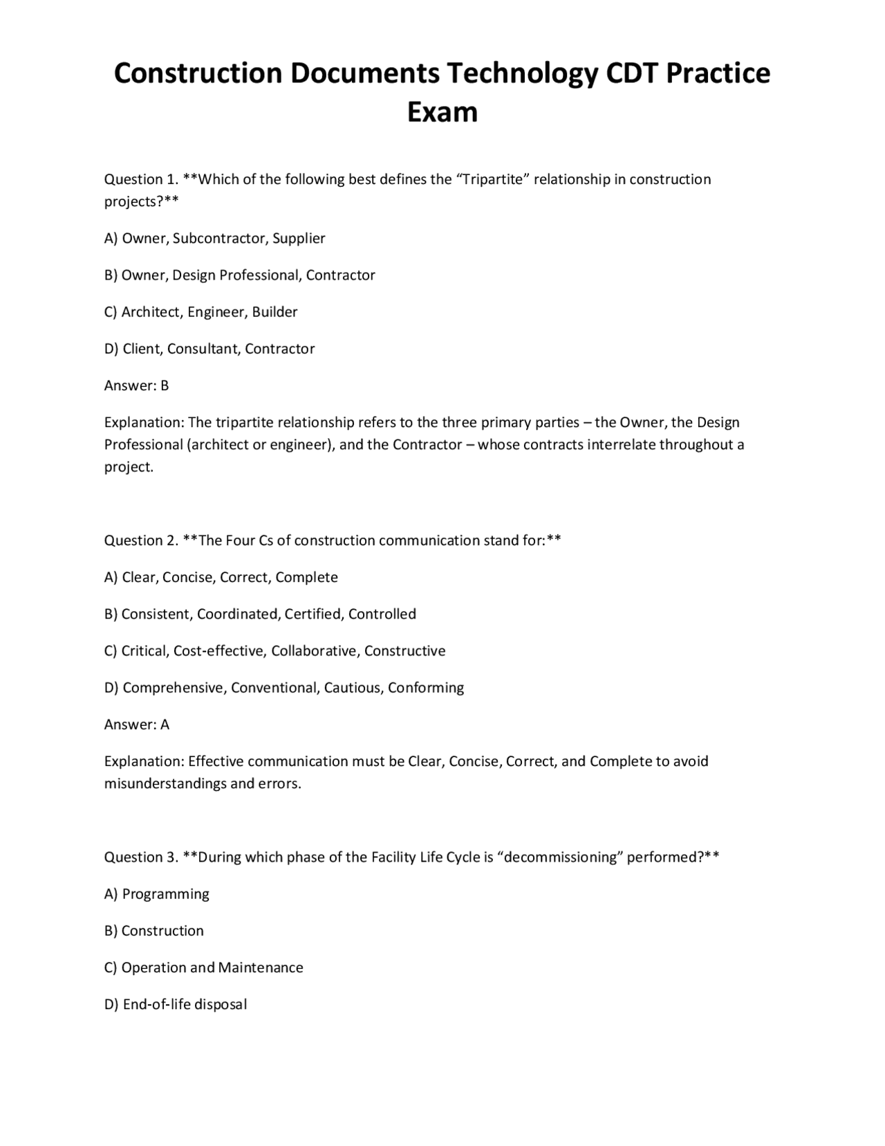 Construction Documents Technology CDT Practice Exam | Exams Technology ...