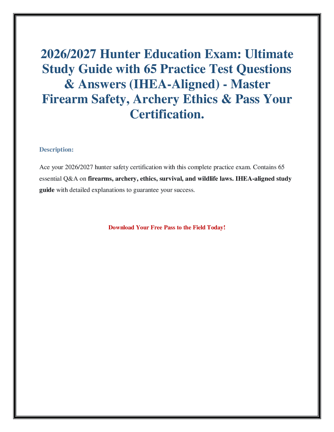 Hunter Sample Test Hunters Ed Practice Test 2026/2027: Study Guide & Safety Exam | Exams ...