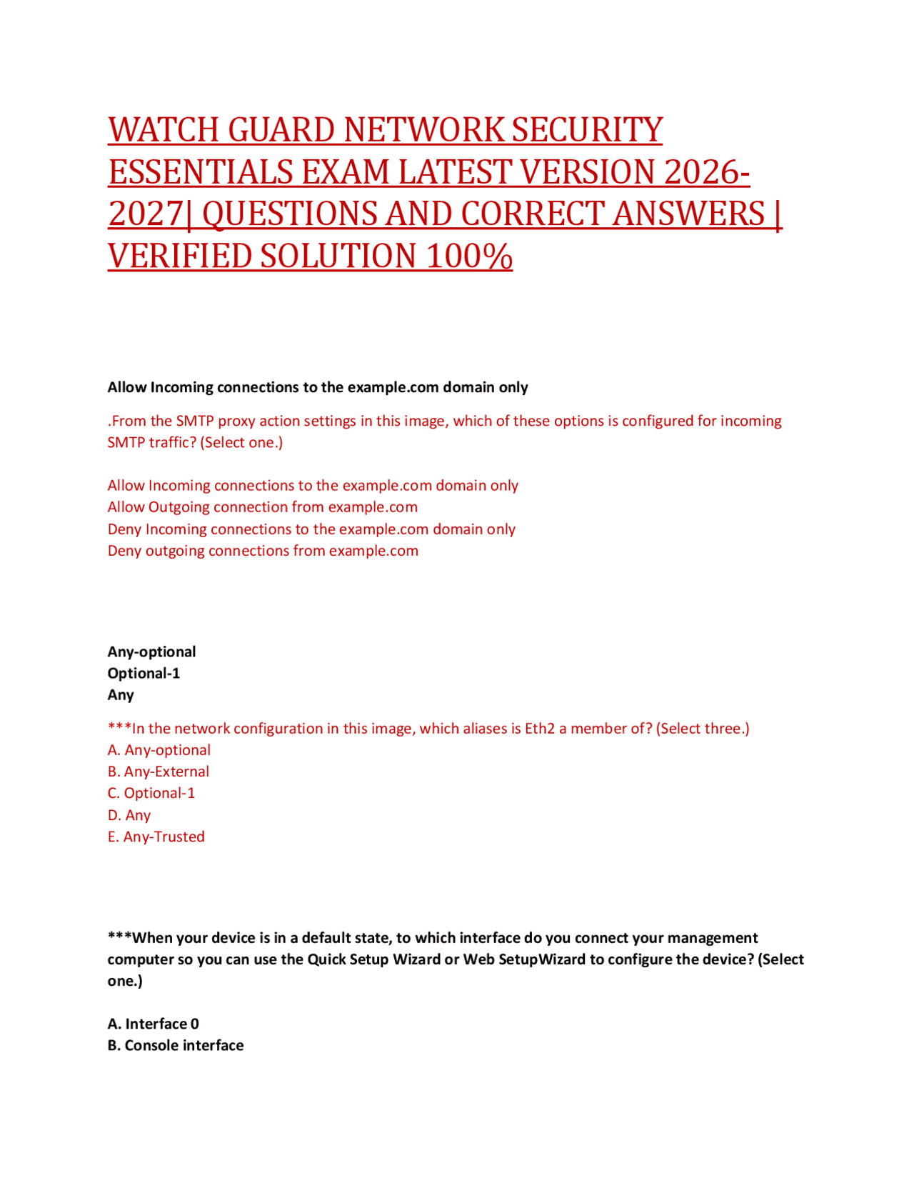 WATCH GUARD NETWORK SECURITY ESSENTIALS EXAM LATEST VERSION 2026 2027 ...