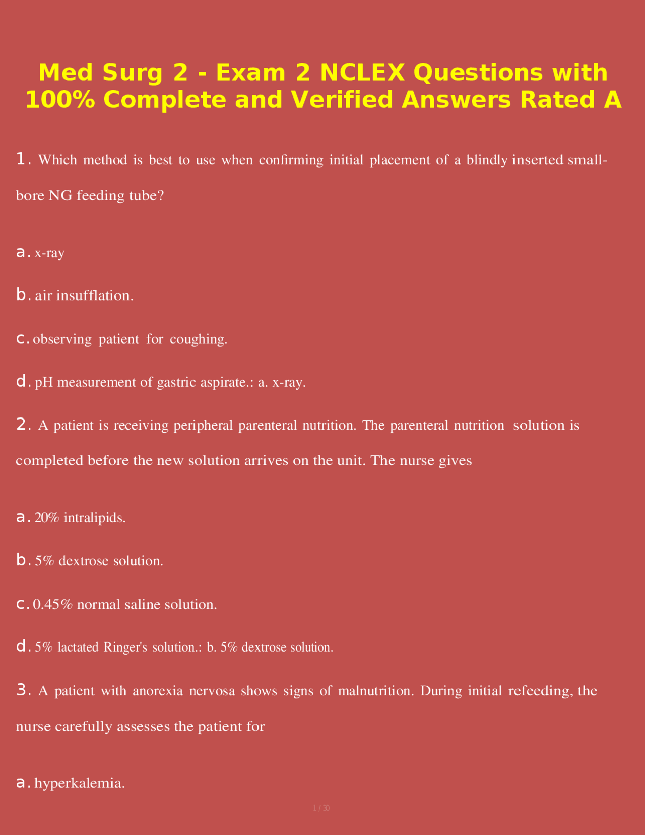 Med Surg 2 - Exam 2 NCLEX Questions with 100% Complete and Verified ...