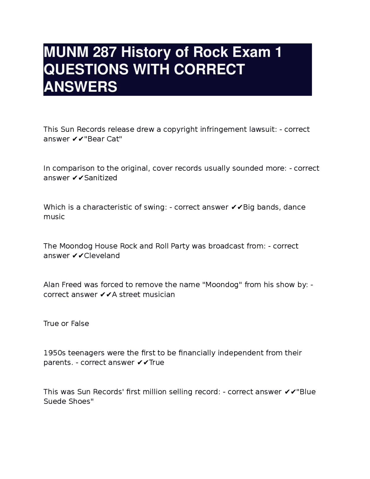 MUNM 287 History of Rock Exam 1 QUESTIONS WITH CORRECT ANSWERS-12.docx ...