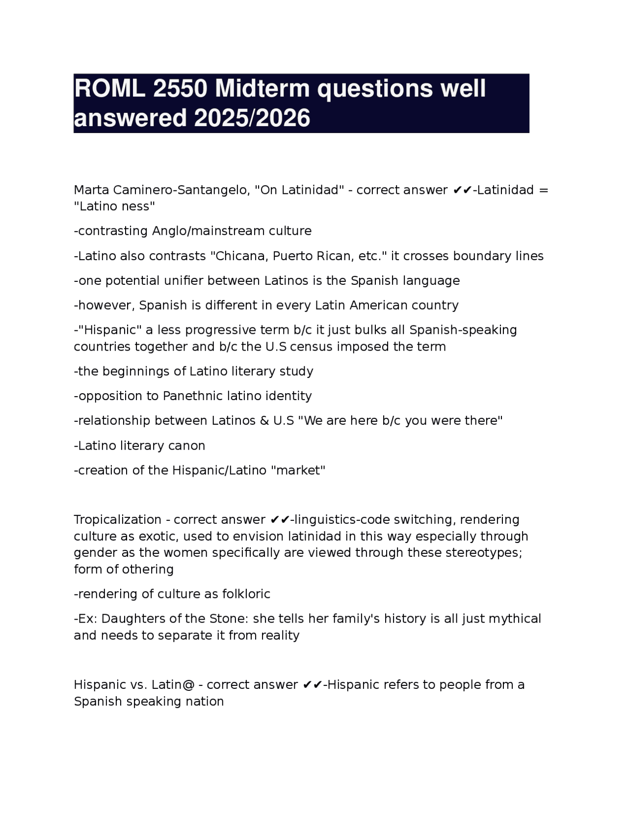 Roml ROML 2550 Midterm questions well answered 2025-2026-30.docx | Exams ...