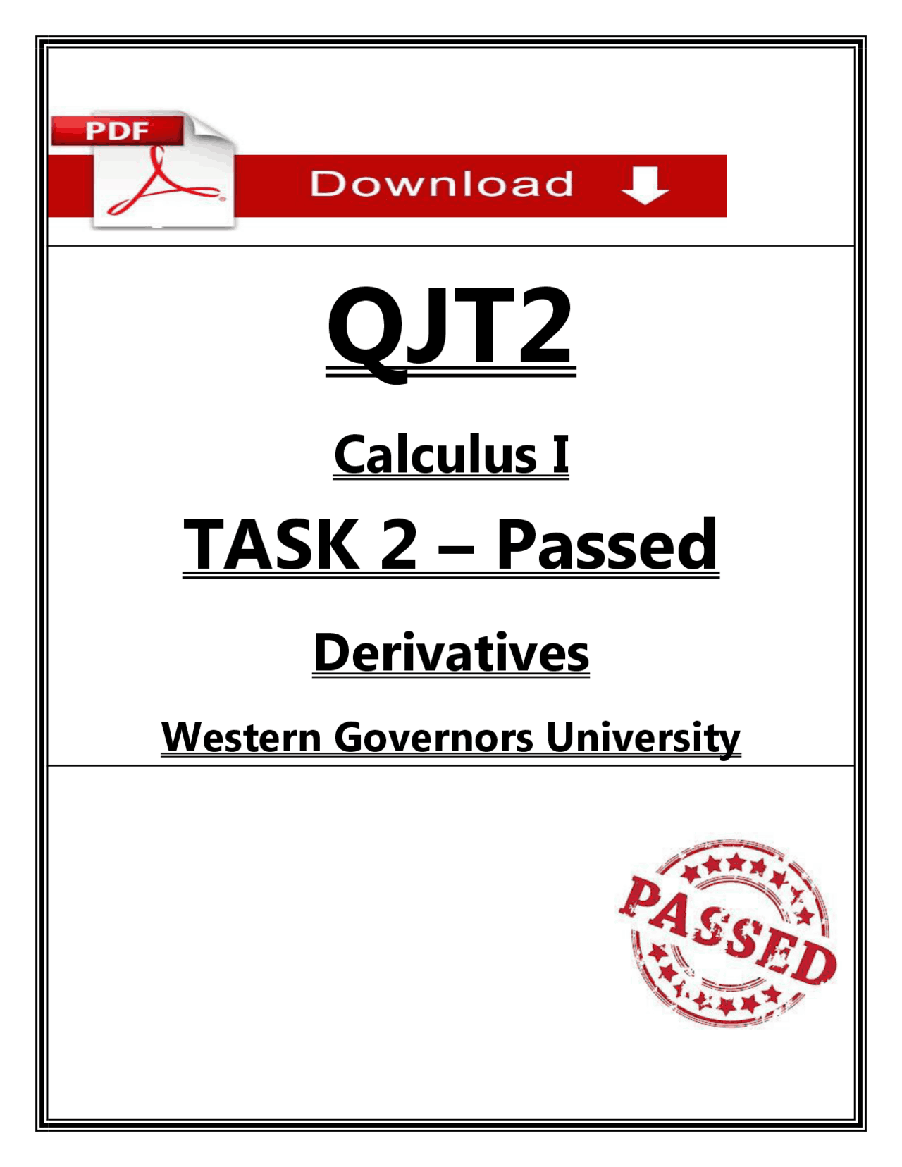 QJT2 Calculus I Task 2 Passed (2026) | Derivatives WGU PDF | Exams ...