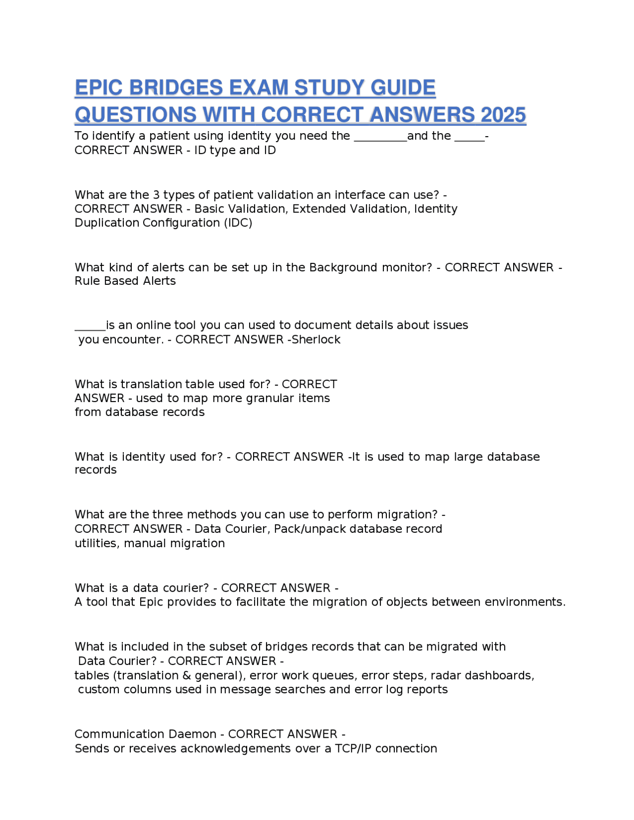 Bridge Example Question Exam EPIC Bridges Exam Study Guide Questions & Answers 2026 | 100% Pass ...