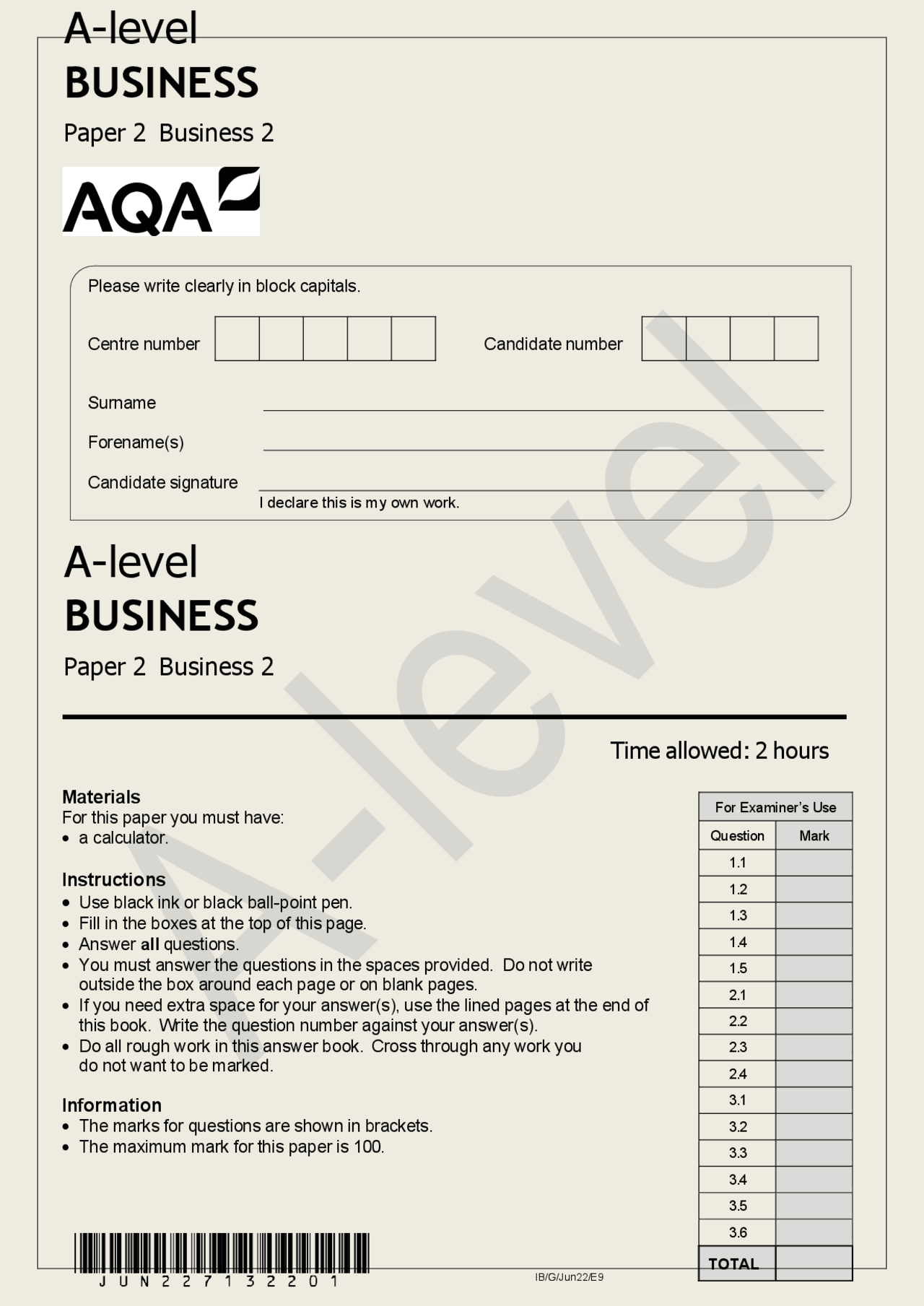 AQA A-Level Business Paper 2 June 2025 | Business 2 Exam Questions PDF ...