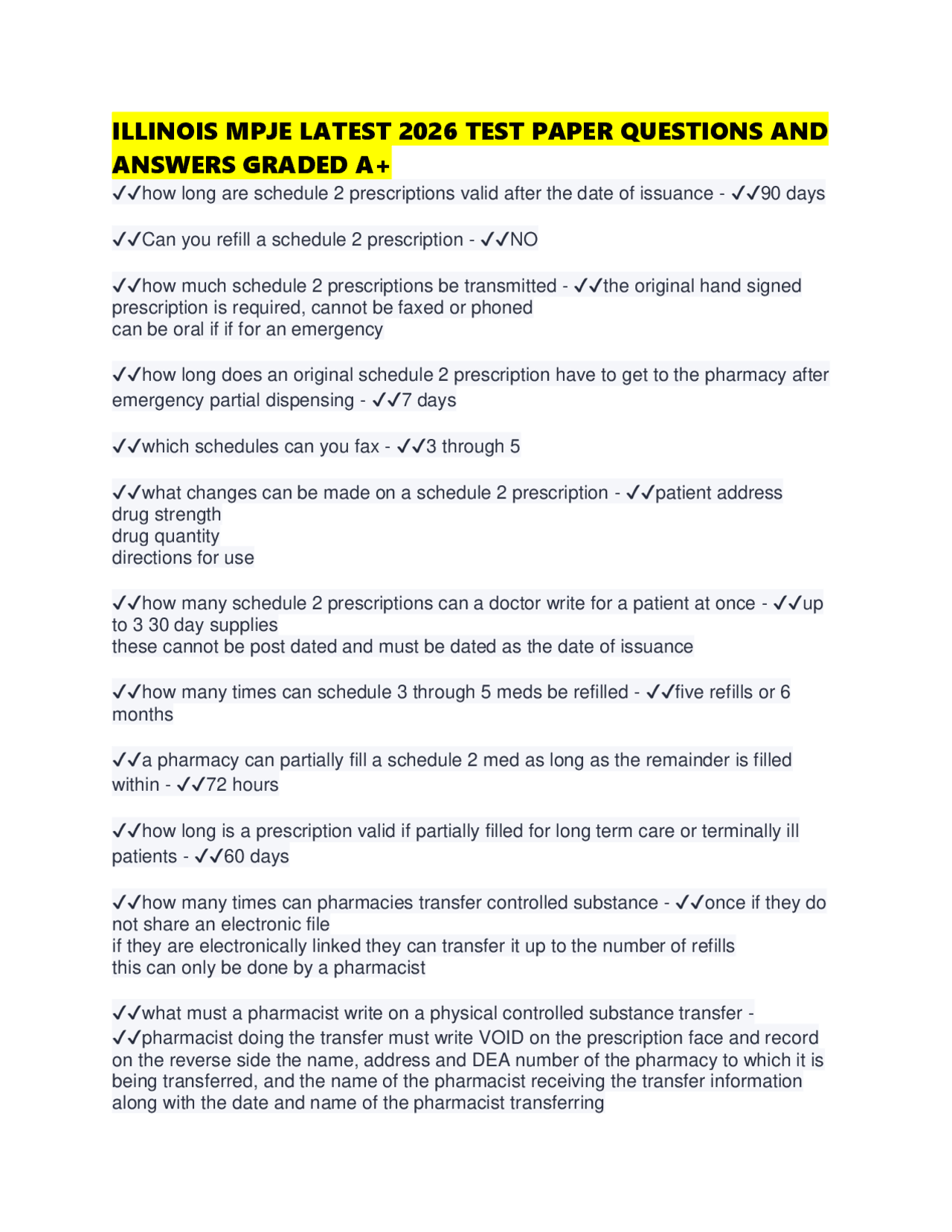 ILLINOIS MPJE LATEST 2026 TEST PAPER QUESTIONS AND ANSWERS GRADED A+ | Exams Reasoning | Docsity