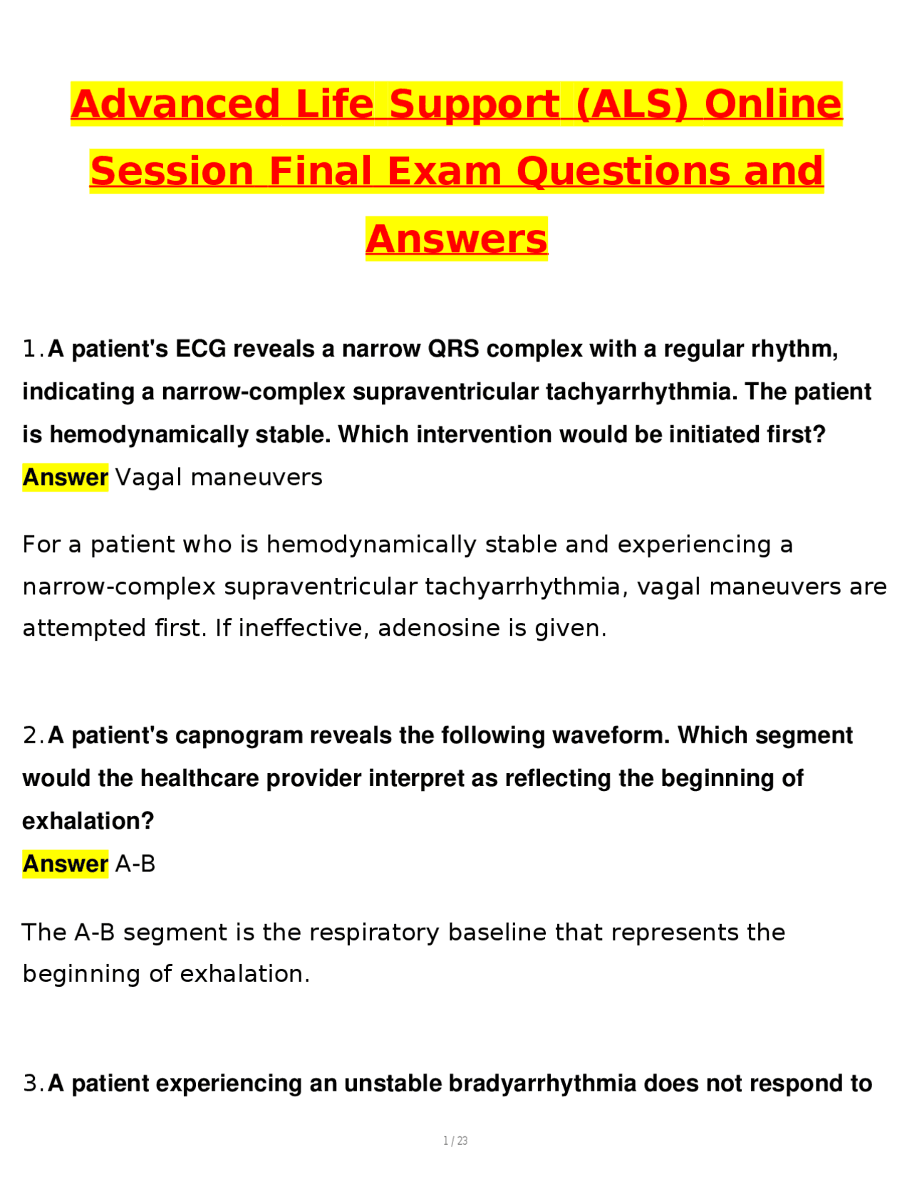 Advanced Life Support (ALS) Online Session Final Exam Newest 2026 ...