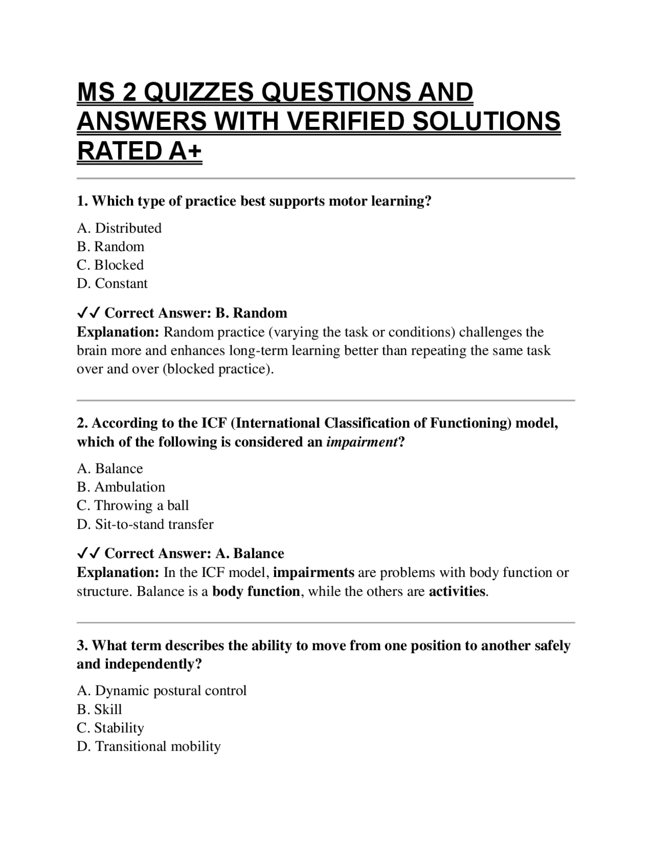 MS 2 QUIZZES QUESTIONS AND ANSWERS WITH VERIFIED SOLUTIONS RATED A+ ...