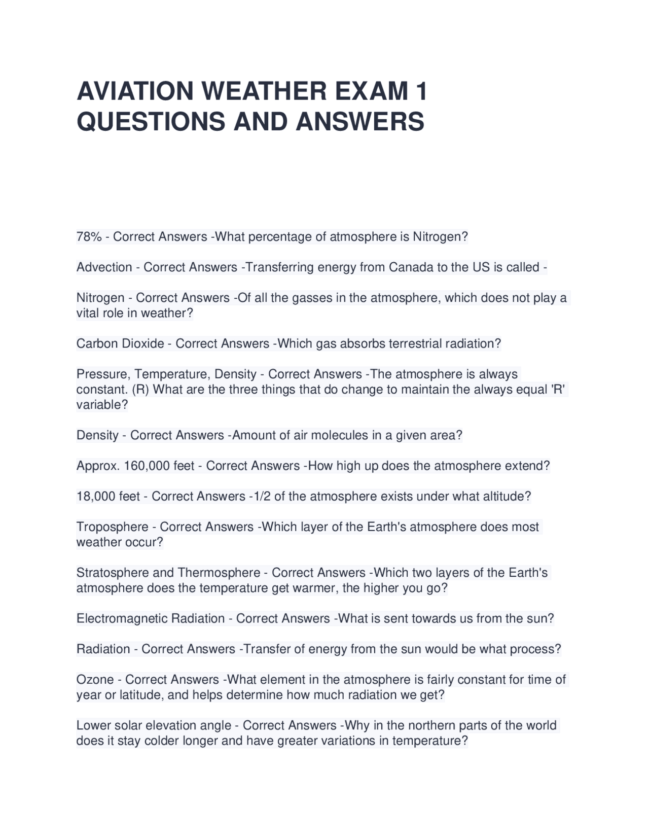AVIATION WEATHER EXAM 1 QUESTIONS AND ANSWERS | Exams Advanced ...