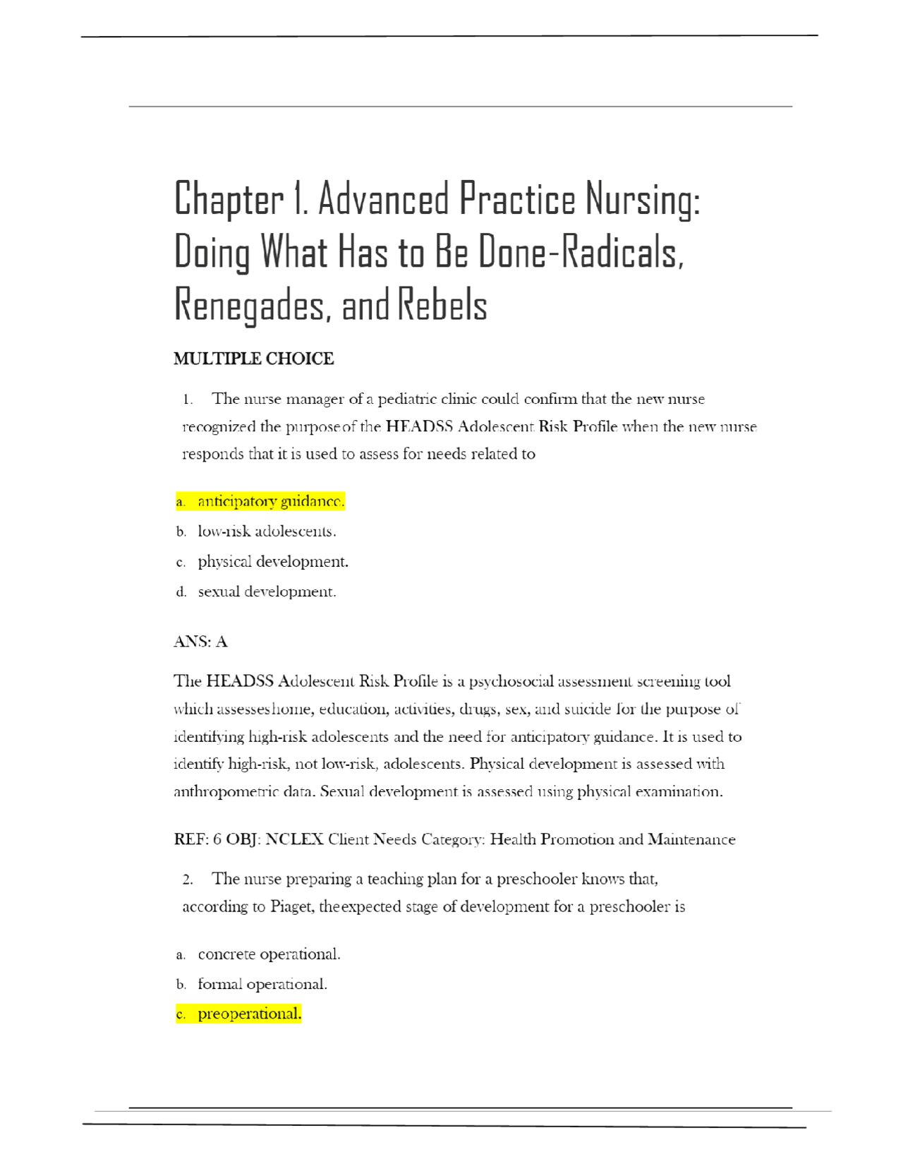 TEST BANK for Advanced Practice Nursing Essentials for Role Development ...