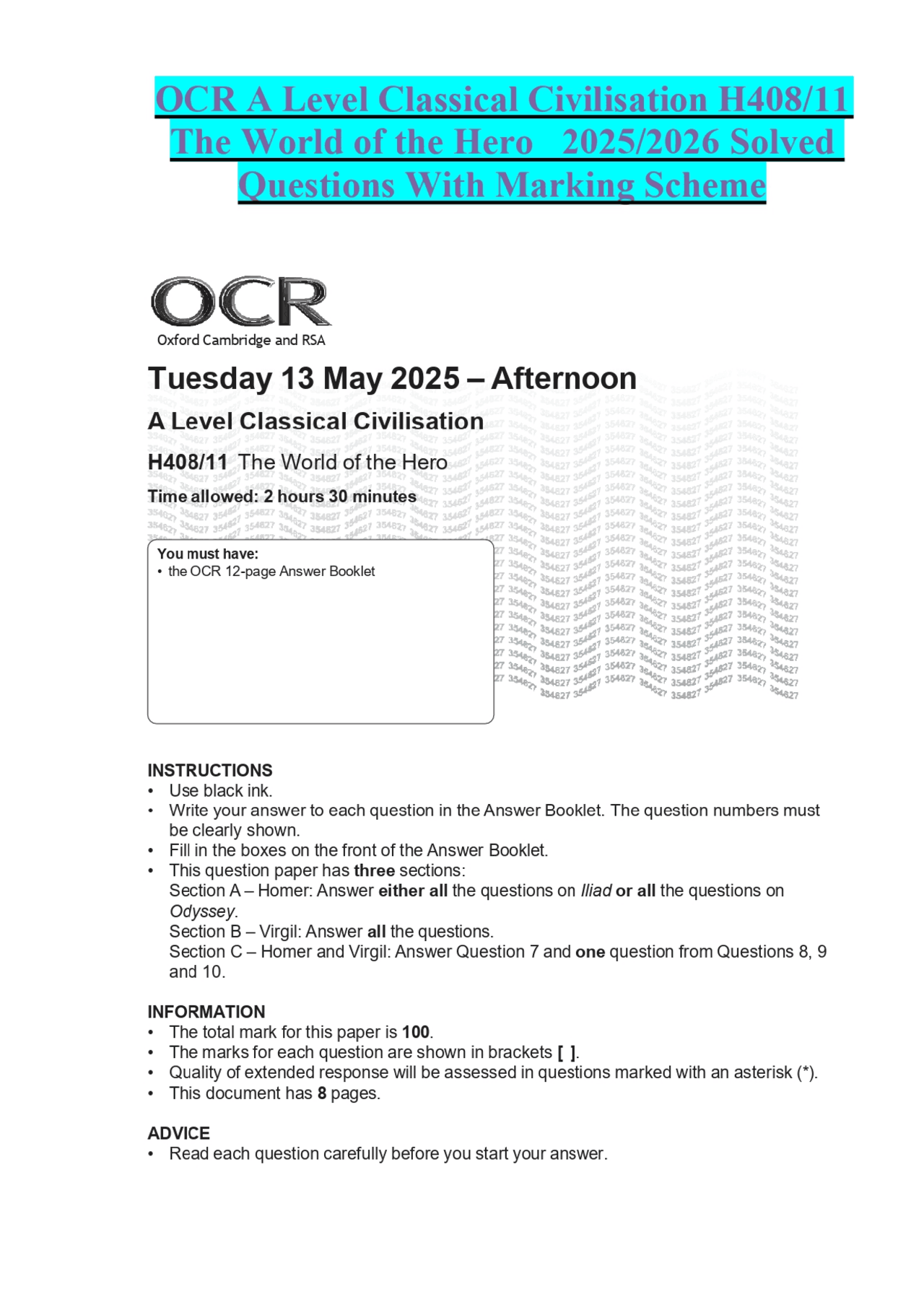 OCR A Level Classical Civilisation H408 11 The World Of The Hero 2025 ocr-a-level-classical-civilisation-h408-11-the-world-of-the-hero-2025