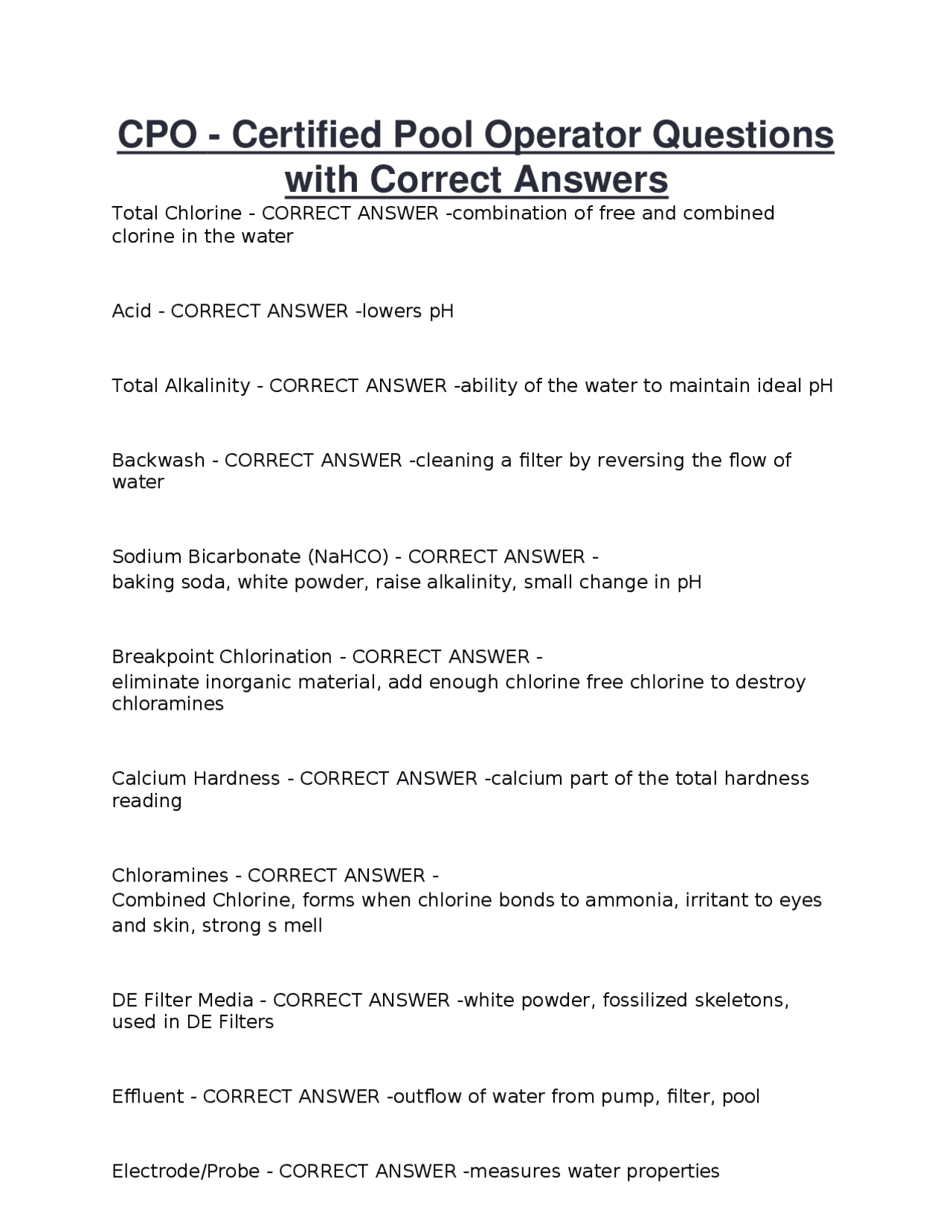 CPO Certified Pool Operator Exam Questions 2026 – A+ Guaranteed Answers ...