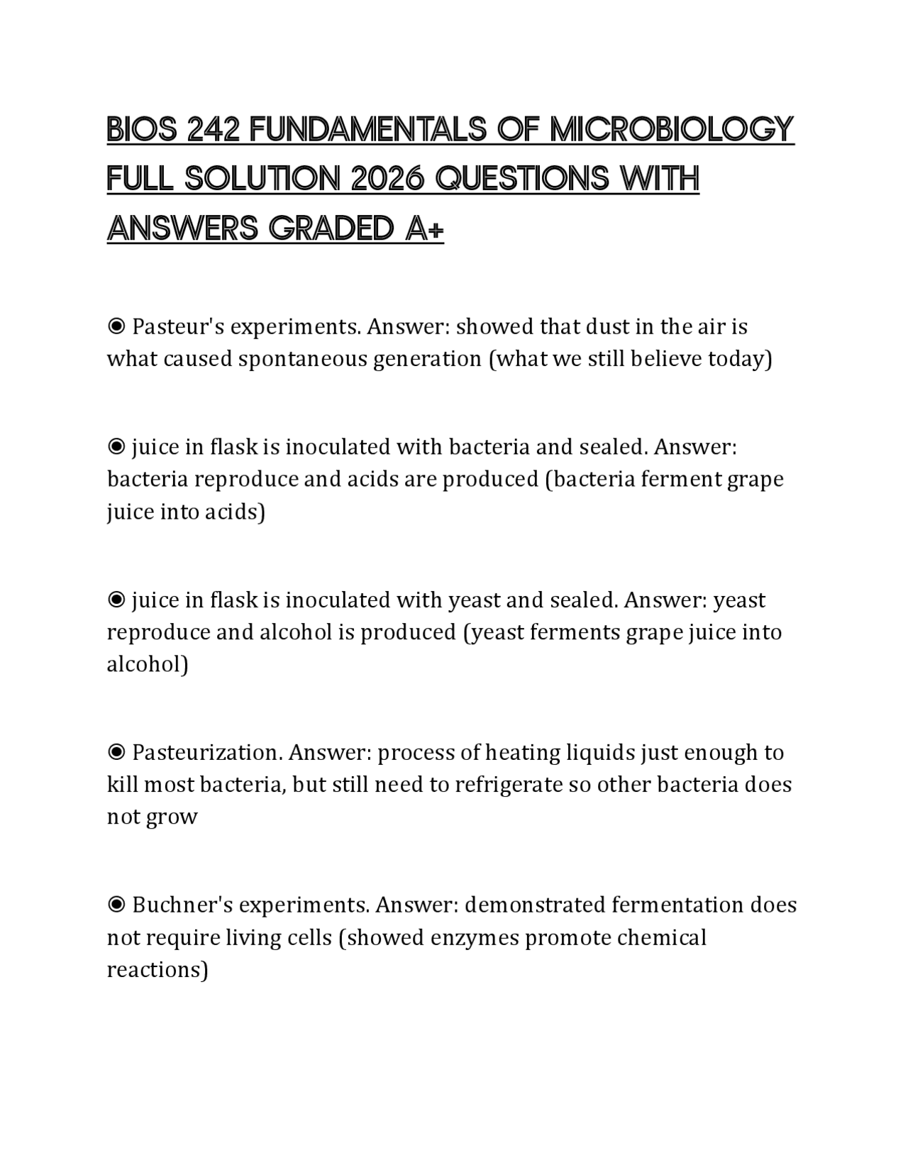 BIOS 242 FUNDAMENTALS OF MICROBIOLOGY FULL SOLUTION 2026 QUESTIONS WITH ...