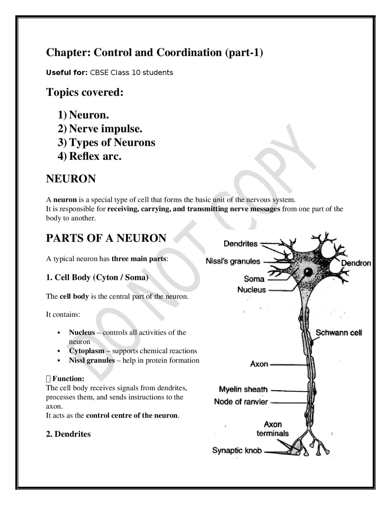 Class 10 CBSE Biology – Control and Coordination (Part 1) | Nervous ...