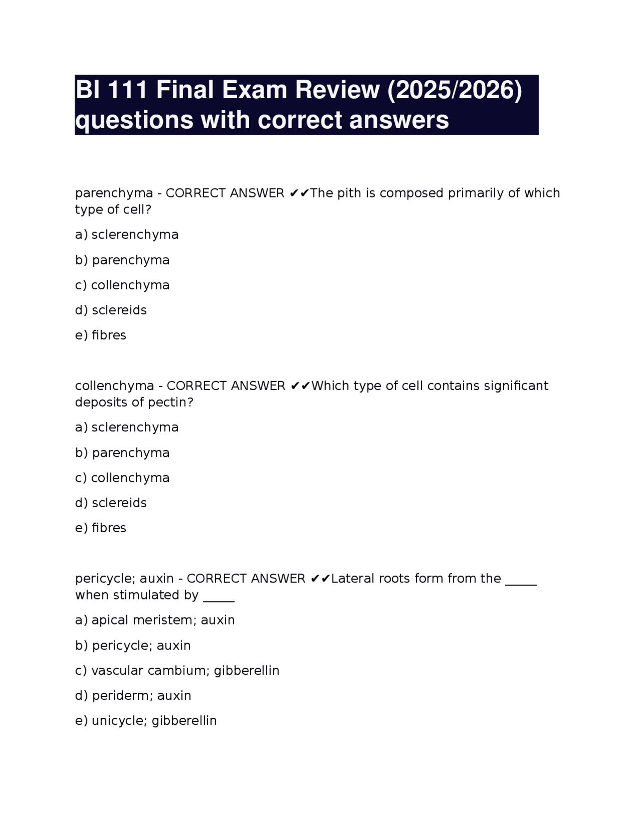 BI 111 Final Exam Review (2025-2026) questions with correct answers -26 ...