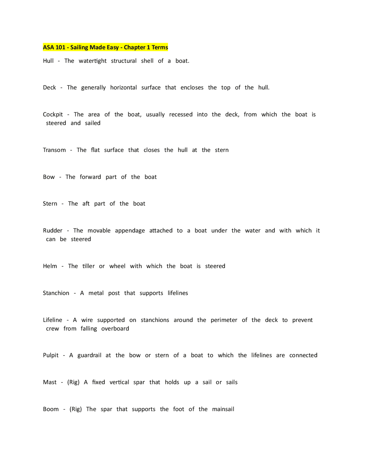 ASA 101 - Sailing Made Easy - Chapter 1 Terms | Exams Nursing | Docsity