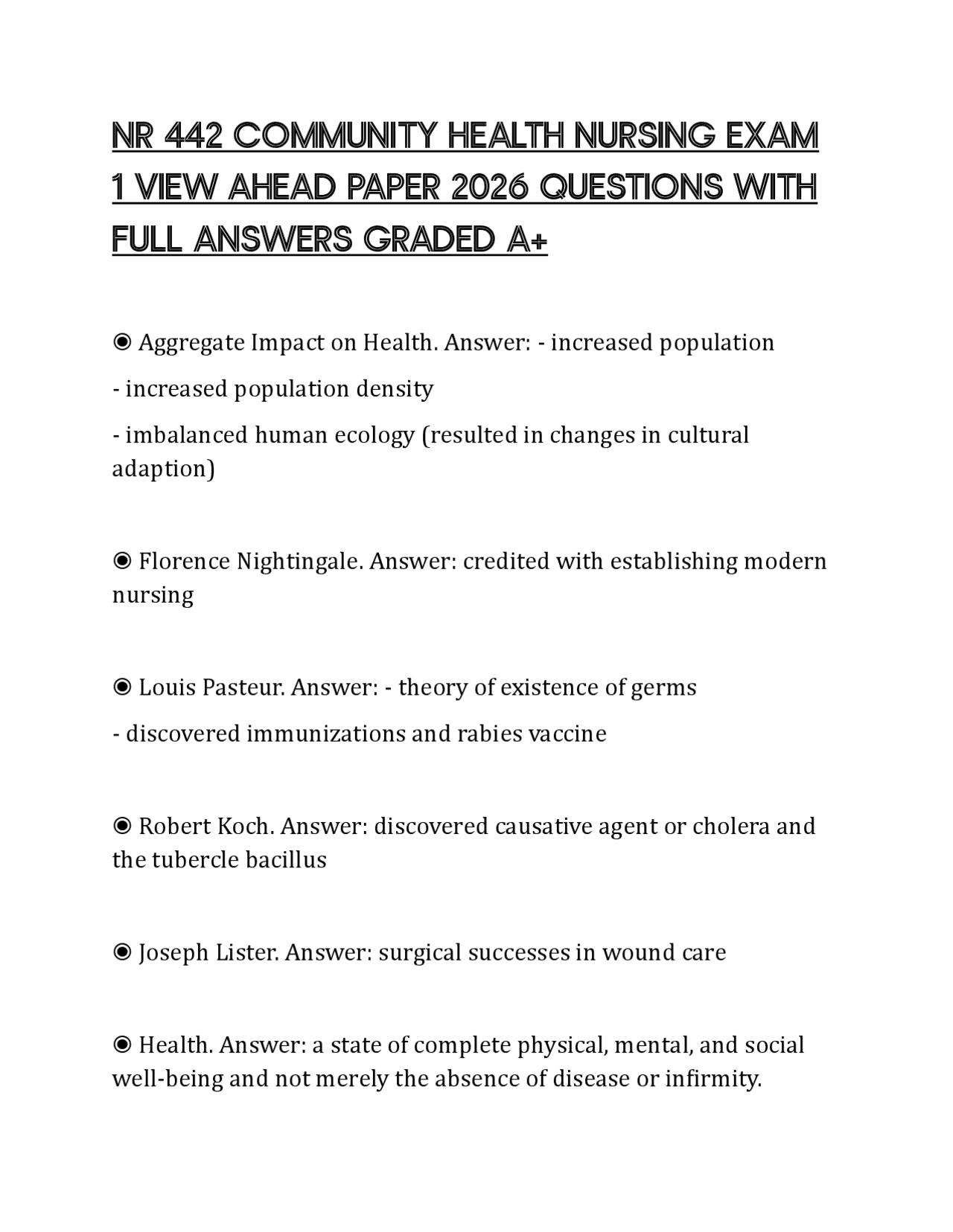 NR 442 COMMUNITY HEALTH NURSING EXAM 1 VIEW AHEAD PAPER 2026 QUESTIONS ...
