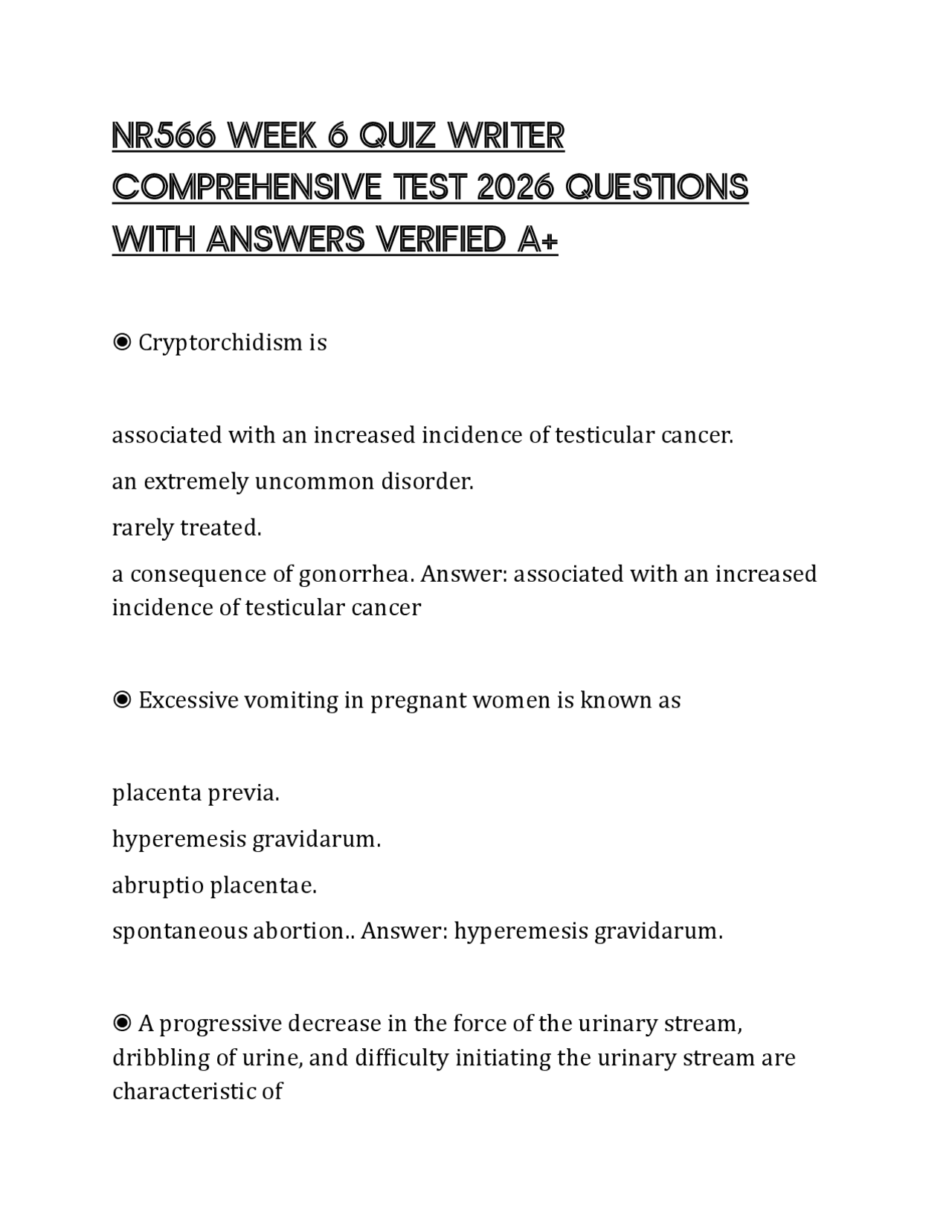 NR566 WEEK 6 QUIZ WRITER COMPREHENSIVE TEST 2026 QUESTIONS WITH ANSWERS ...