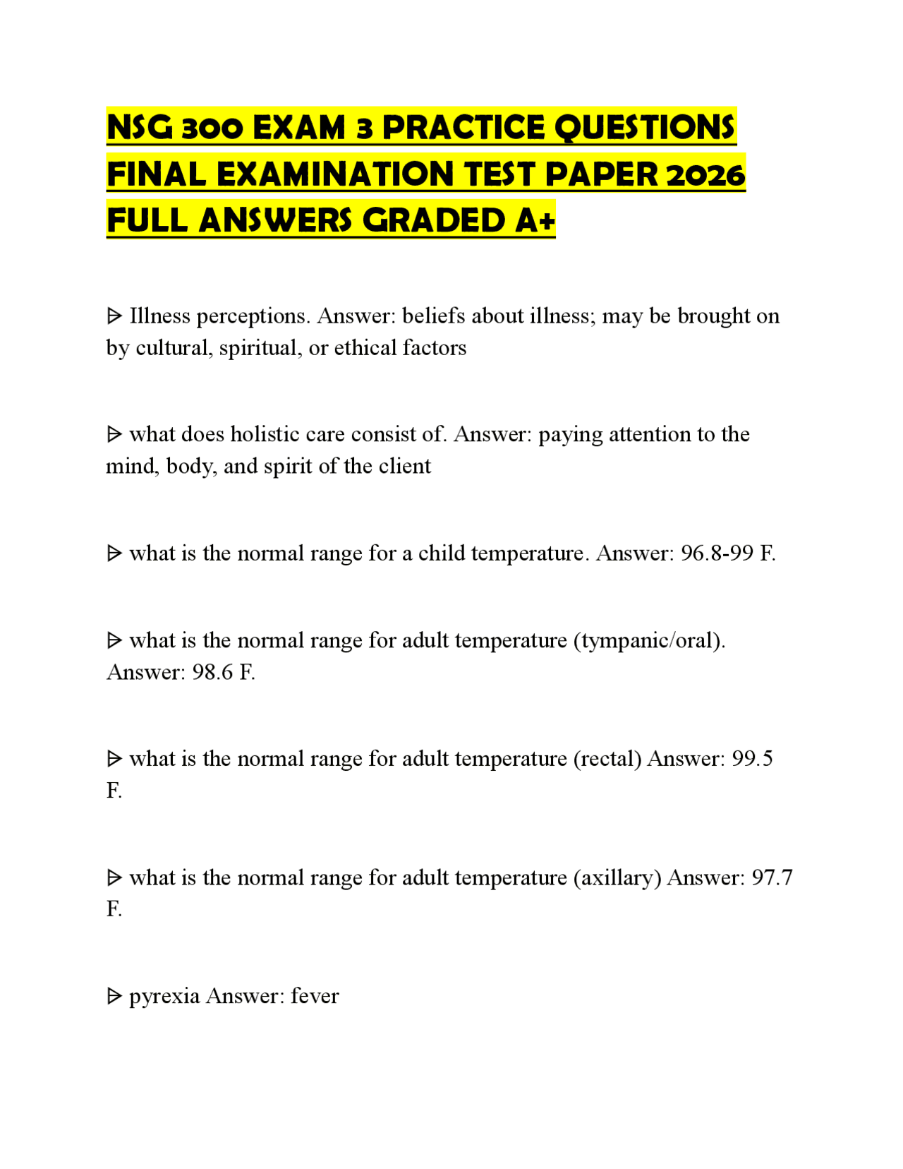 NSG 300 EXAM 3 PRACTICE QUESTIONS FINAL EXAMINATION TEST PAPER 2026 ...