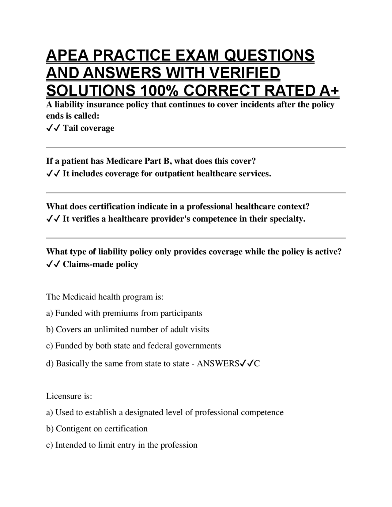 APEA PRACTICE EXAM QUESTIONS AND ANSWERS WITH VERIFIED SOLUTIONS 100% ...