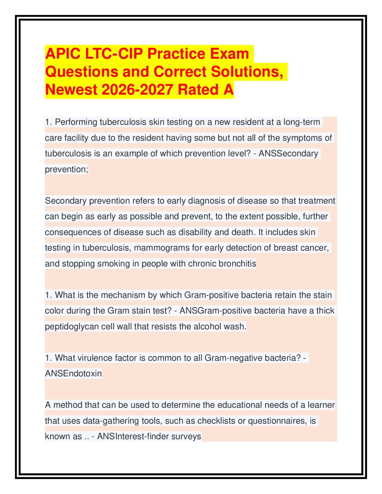 APIC LTC-CIP Practice Exam Questions & Solutions, 2026-2027 Rated A ...