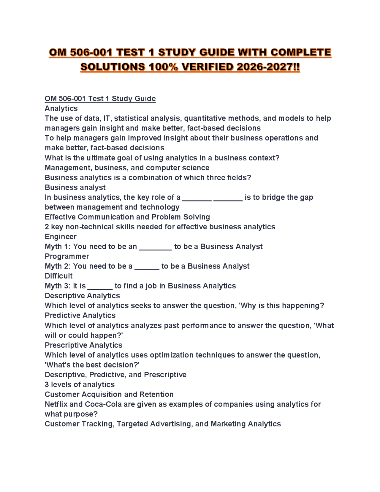 OM 506-001 TEST 1 STUDY GUIDE WITH COMPLETE SOLUTIONS 100% VERIFIED ...
