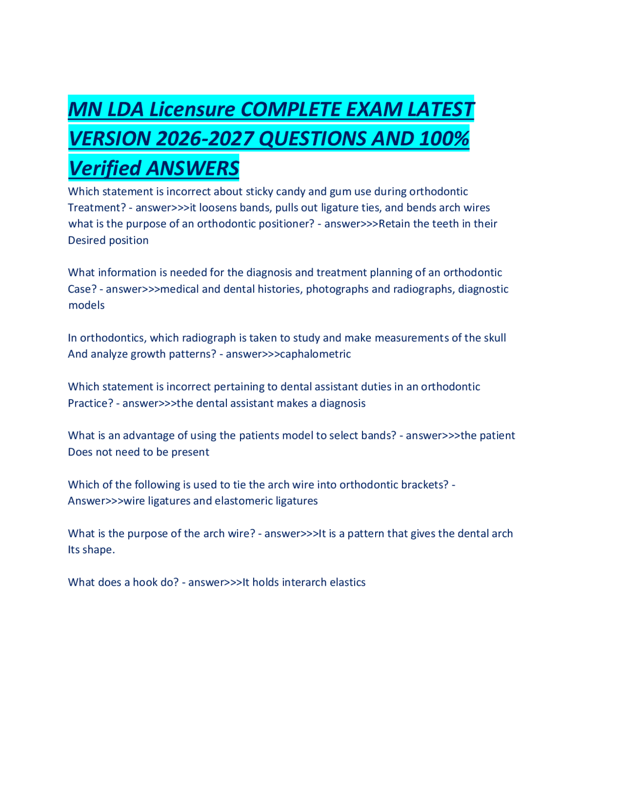 MN LDA Licensure COMPLETE EXAM LATEST VERSION 2026-2027 QUESTIONS AND ...