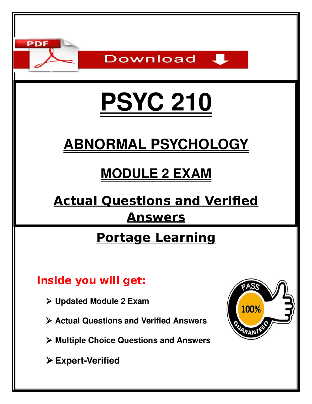 PSYC 210 Module 2 Exam 2026 (PDF) | Abnormal Psychology | Exams ...