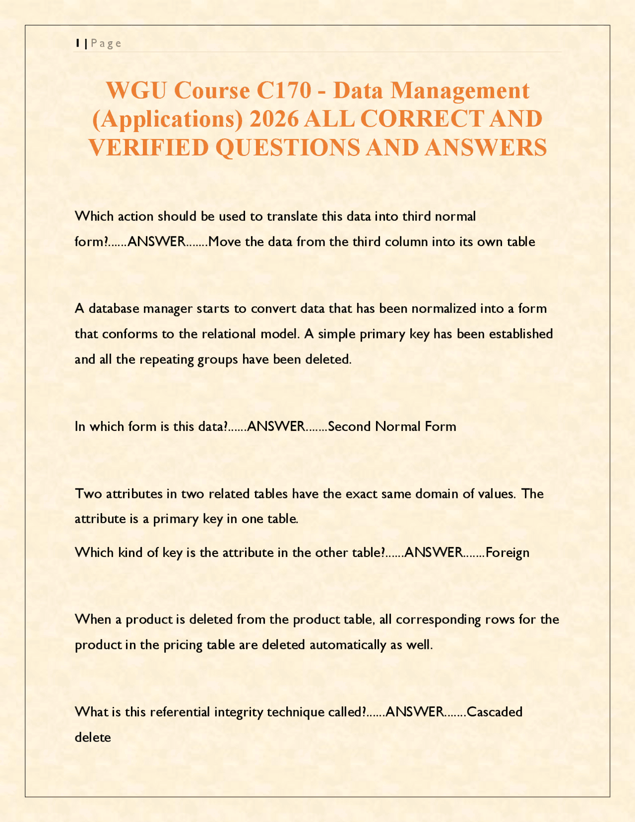 C170 Data Management Applications Study Guide 2026 – Verified Q&A, SQL ...