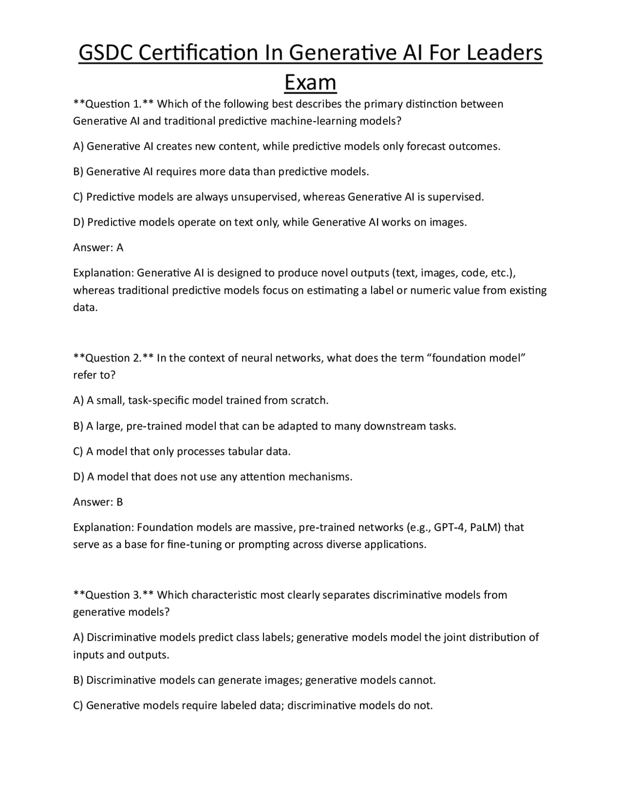 GSDC Certification In Generative AI For Leaders Exam | Exams Technology ...