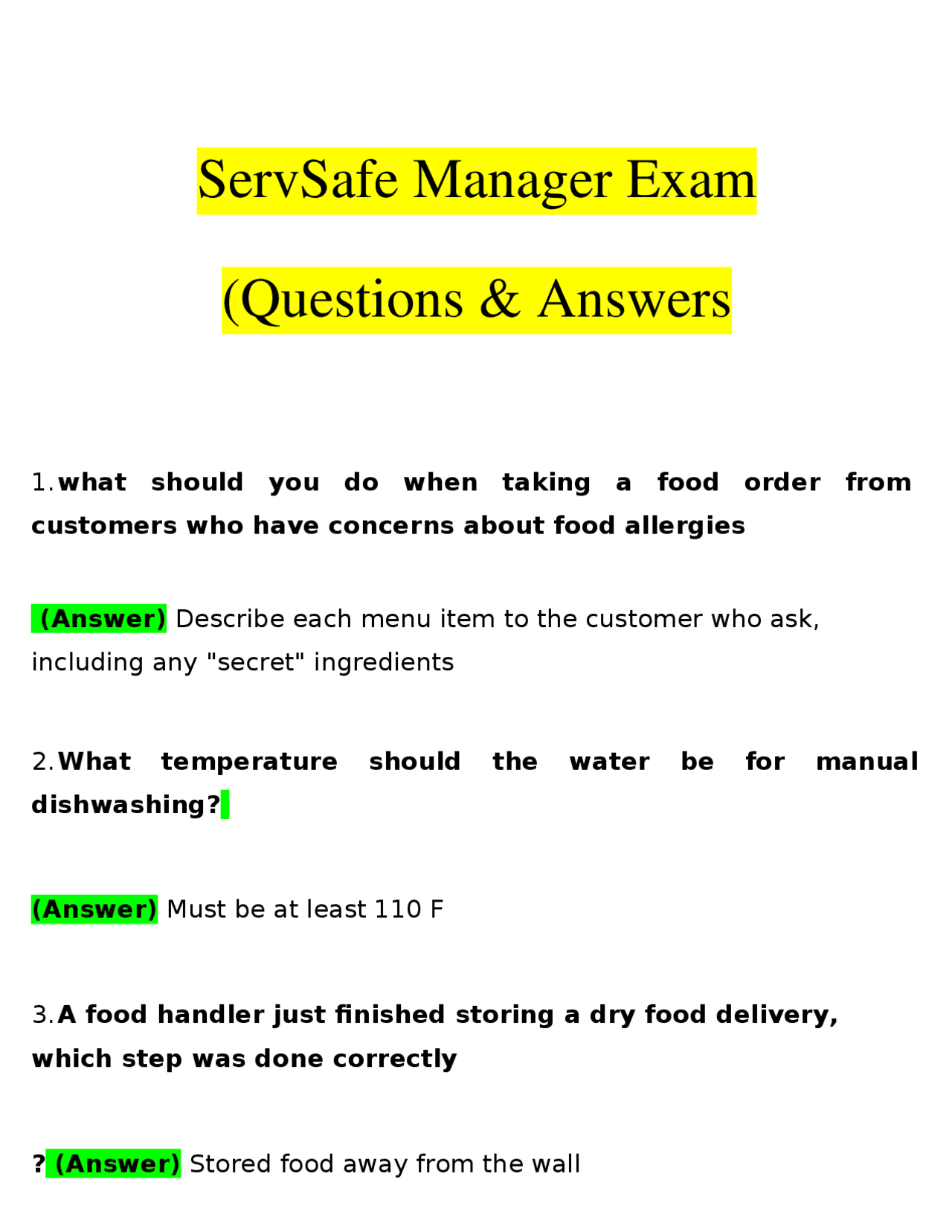 ServSafe Manager Exam 2026 (PDF) | Food Safety | Restaurant Management ...