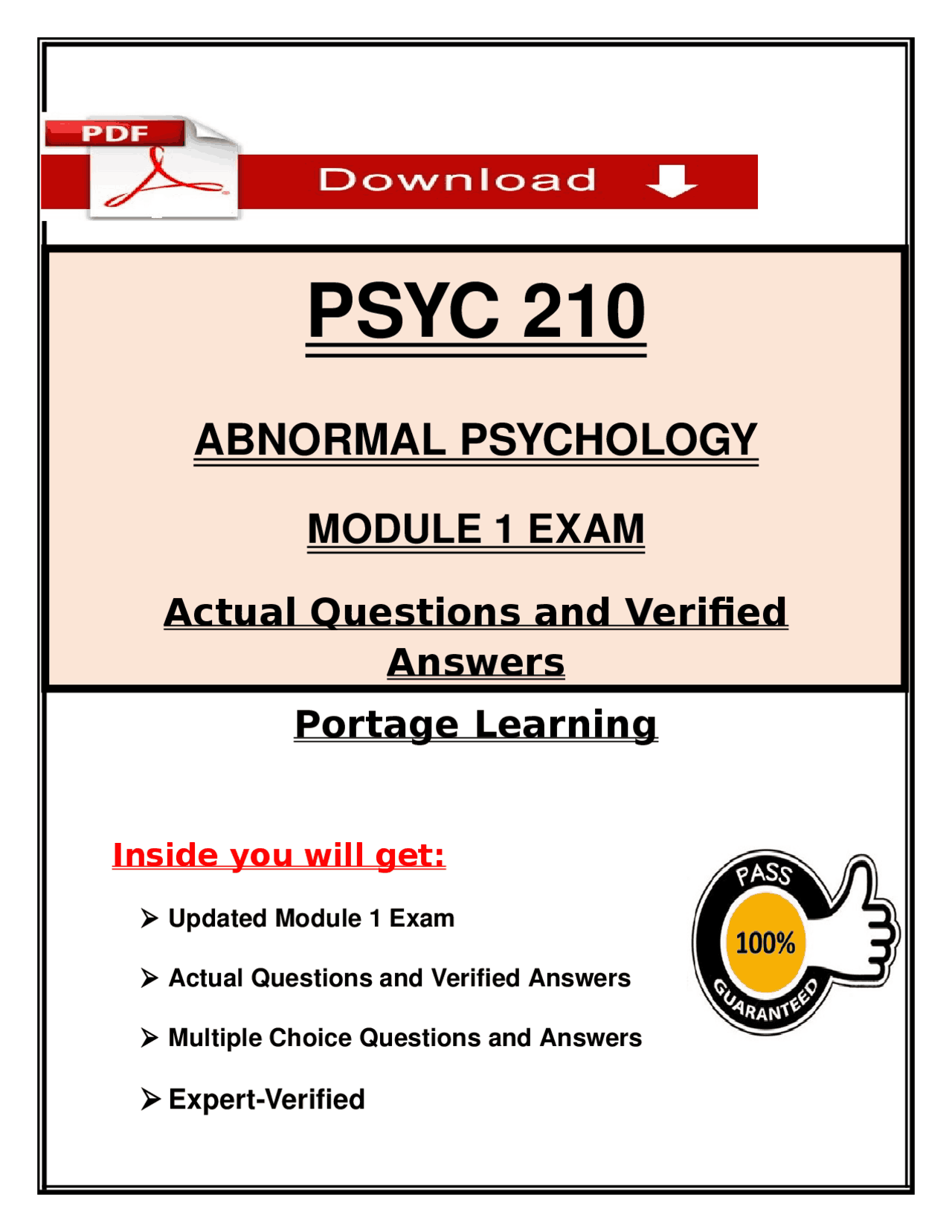 PSYC 210 Module 1 Exam 2026 (PDF) | Abnormal Psychology | Portage ...