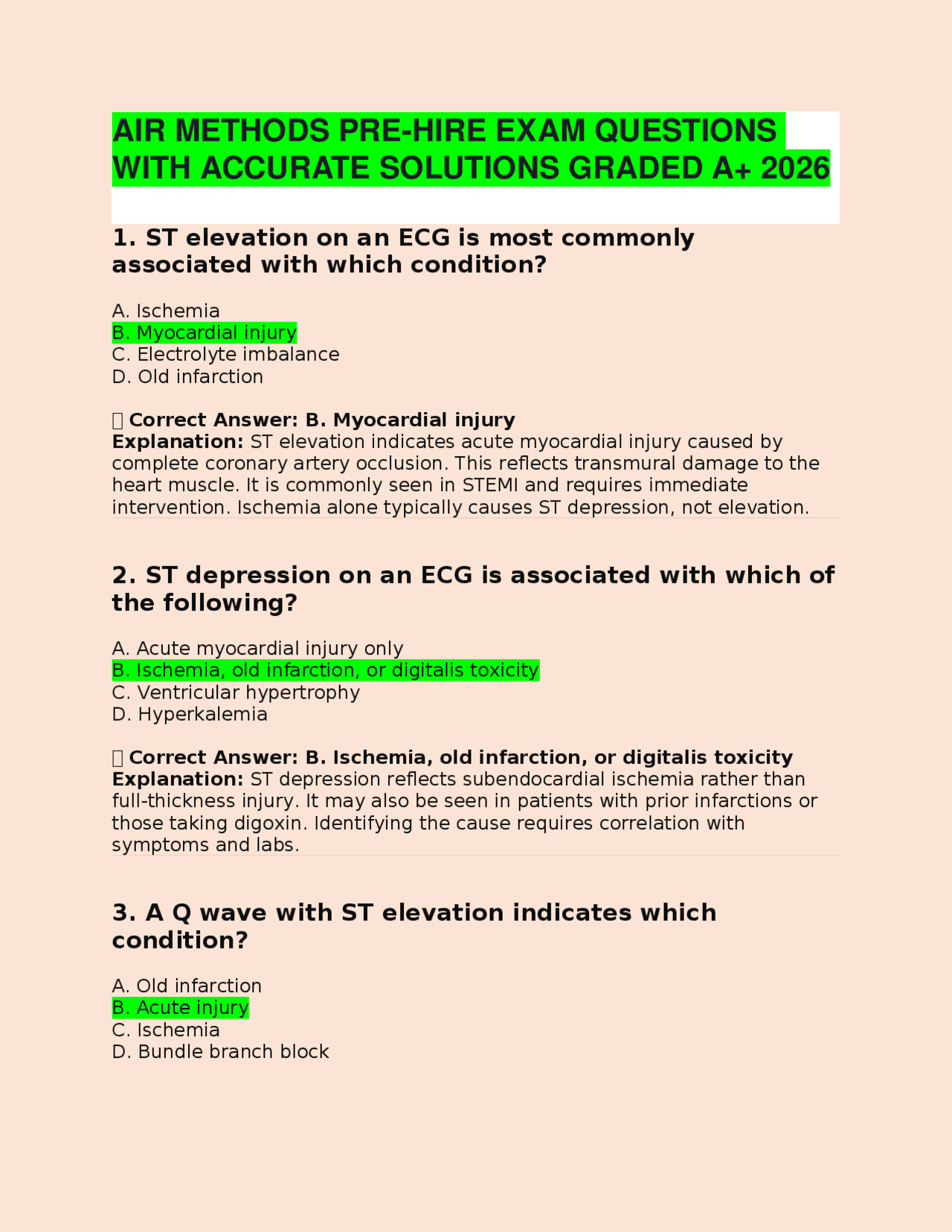 AIR METHODS PRE-HIRE EXAM QUESTIONS WITH ACCURATE SOLUTIONS GRADED A+ ...
