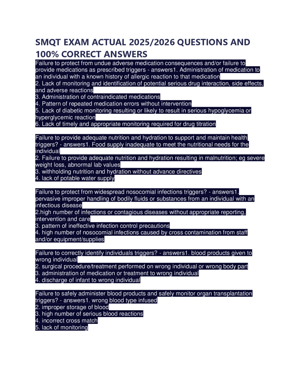 SMQT EXAM ACTUAL 2025/2026 QUESTIONS AND 100% CORRECT ANSWERS | Exams ...