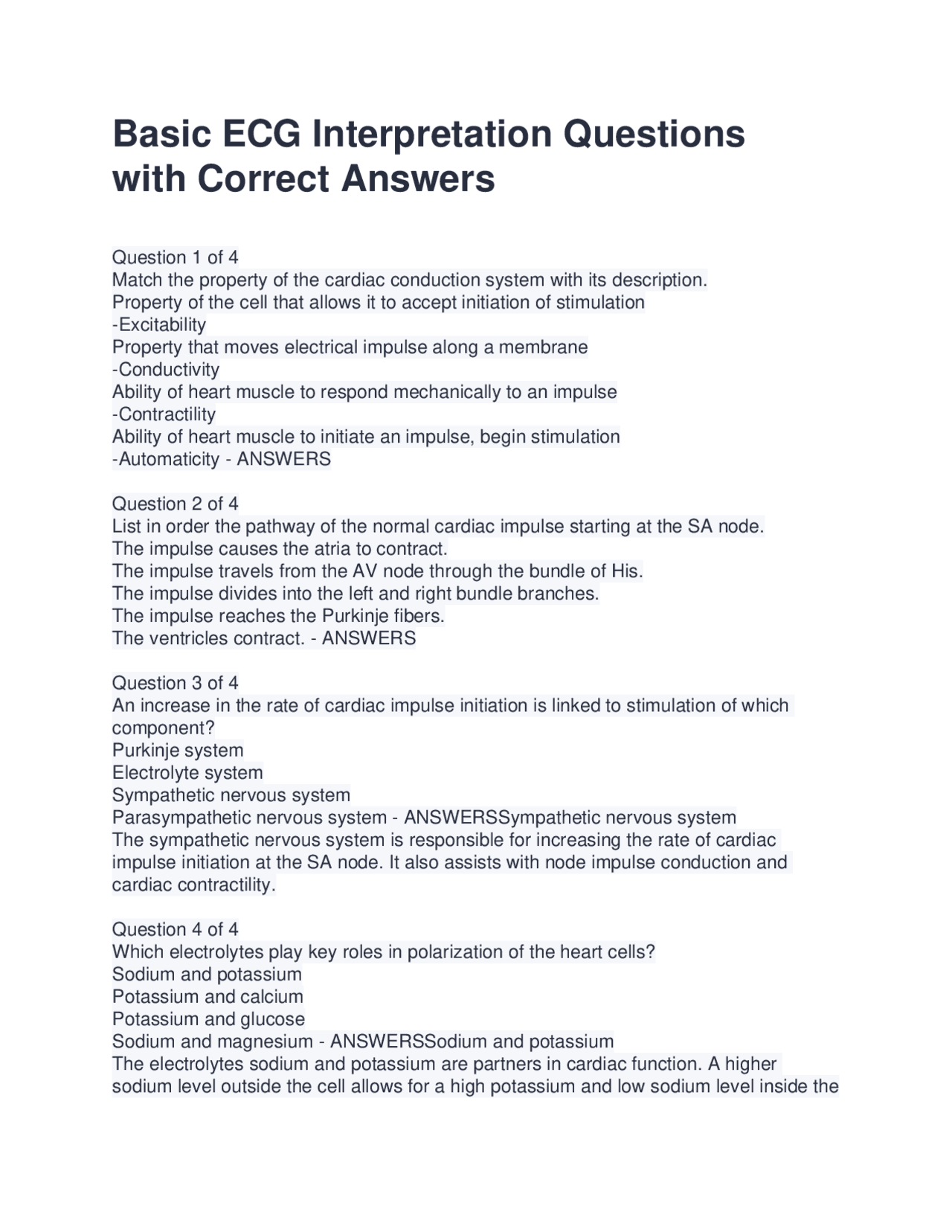 Basic ECG Interpretation Questions with Correct Answe | Exams Nursing ...