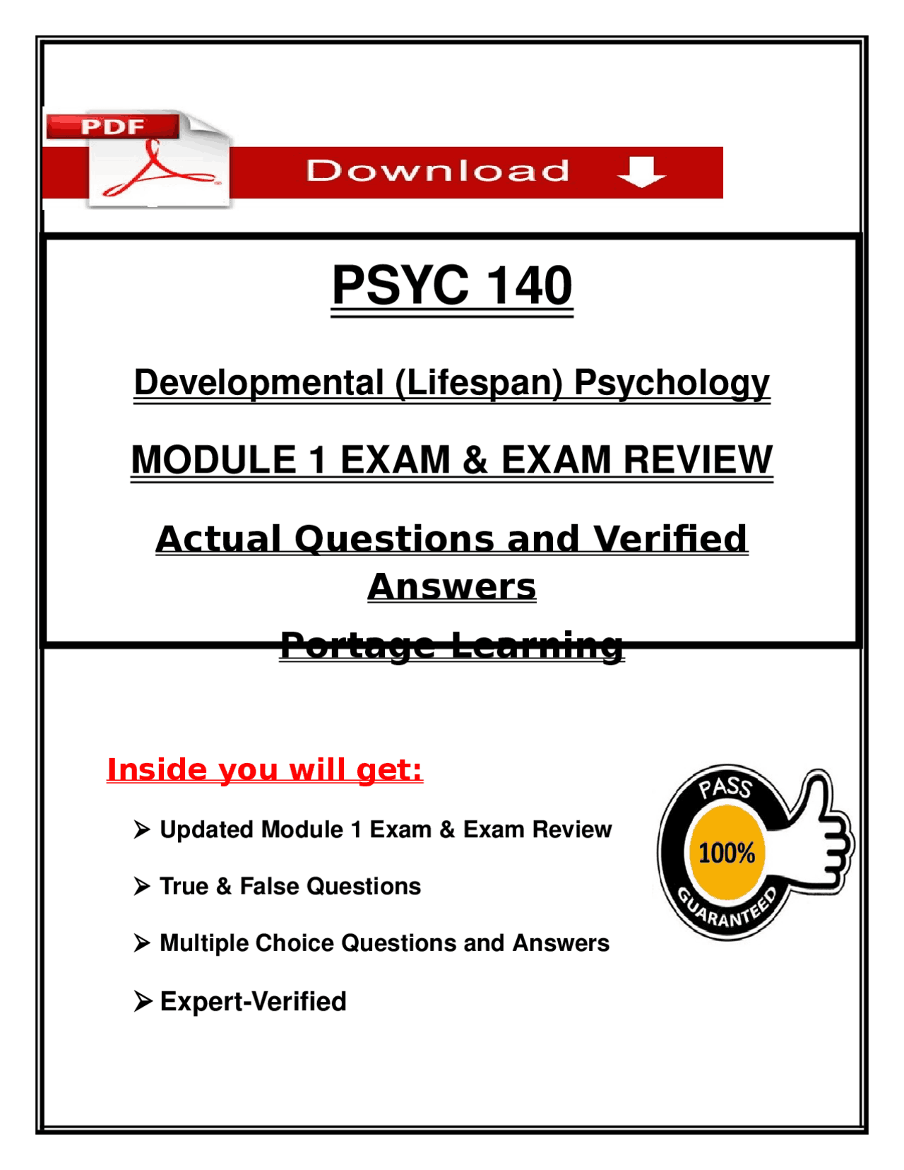 PSYC 140 Module 1 Exam & Review 2026 (PDF) | Developmental Psychology ...